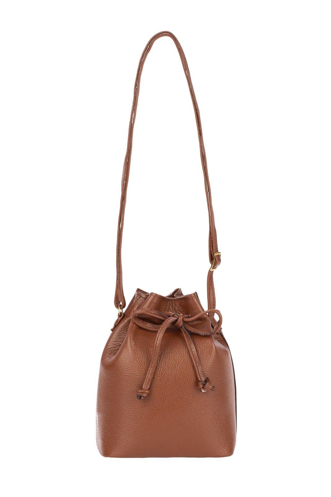 Mini bolsa saco em couro liso Nathy - Whisky
