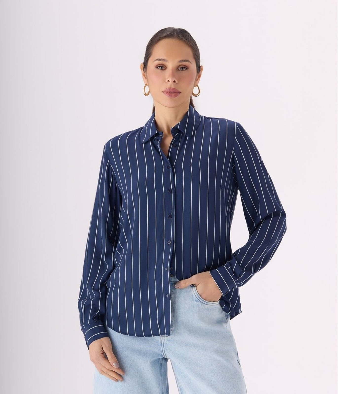 Camisa Makenji Listrada Feminina Azul Marinho