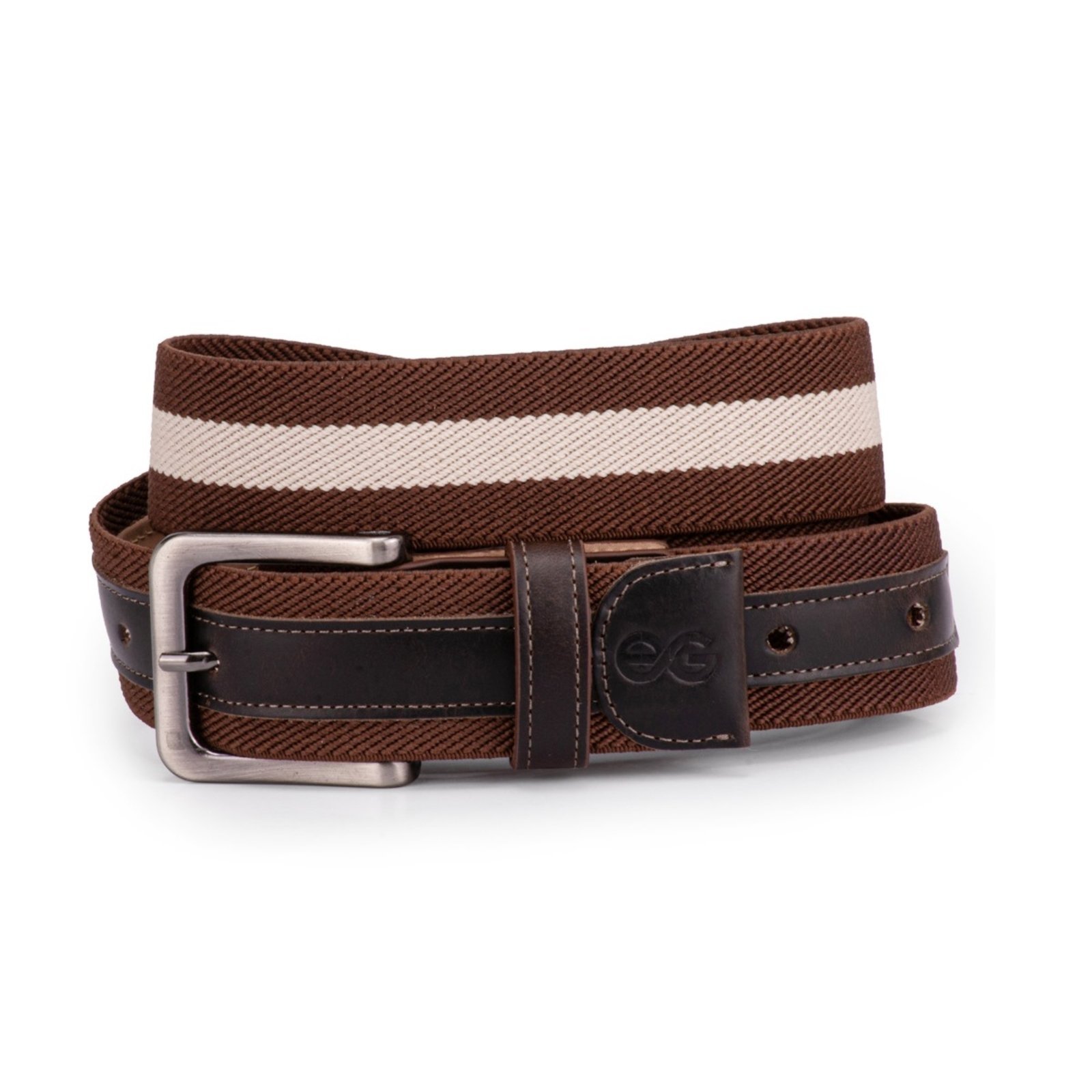 Cinto Masculino Confortavél Couro Legítimo com elástico Plus Size Ello Griff Listrado/marrom escuro