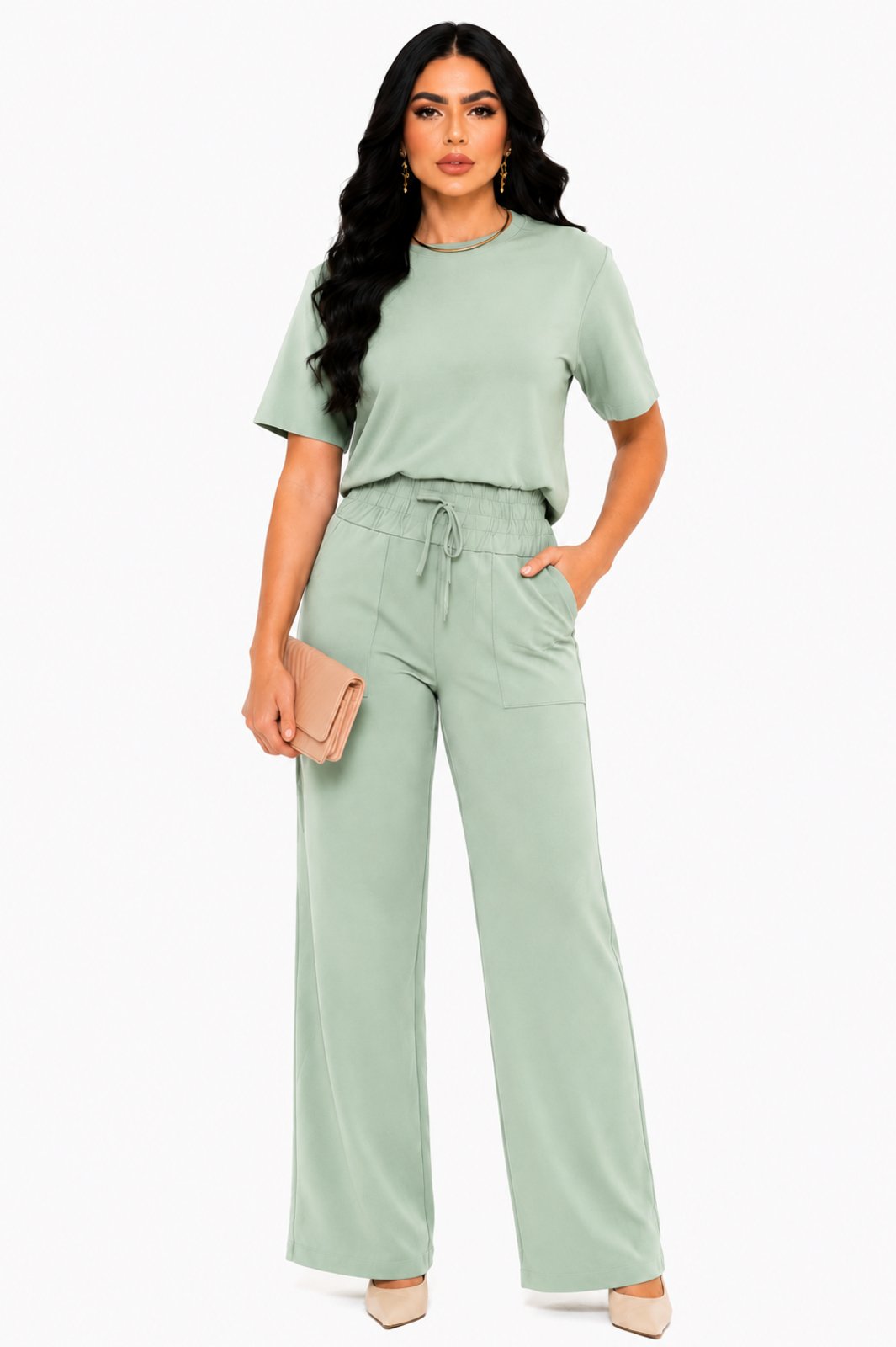 Conjunto Moletinho D Bell Outlet Fashion Comfy Chic Verde Menta