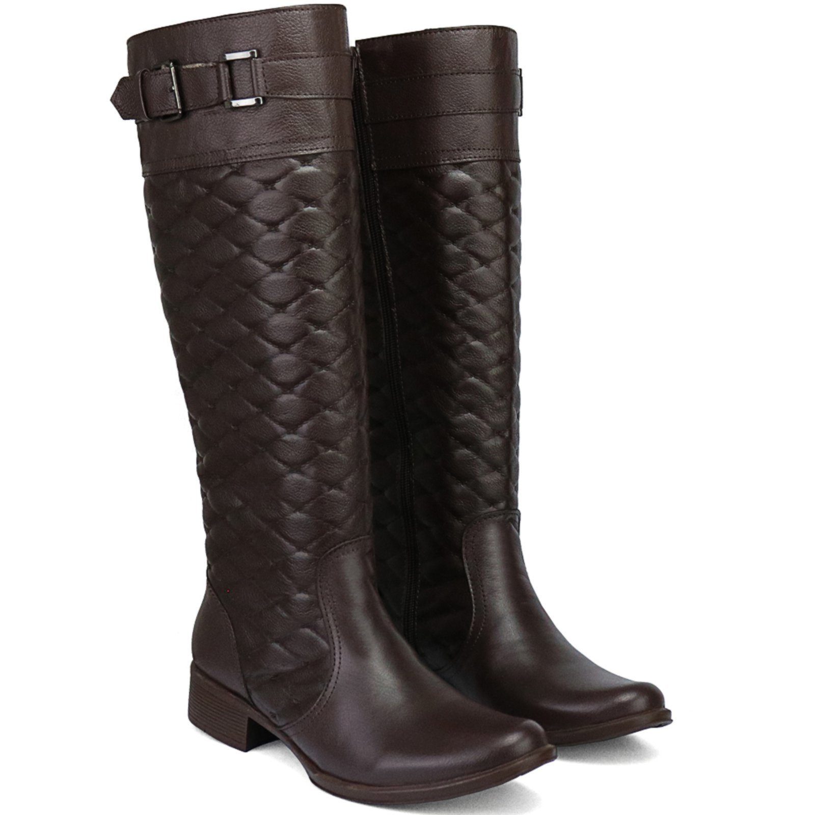 Bota Feminina Montaria Em Couro Nobre Metalassê e Fivela – Café