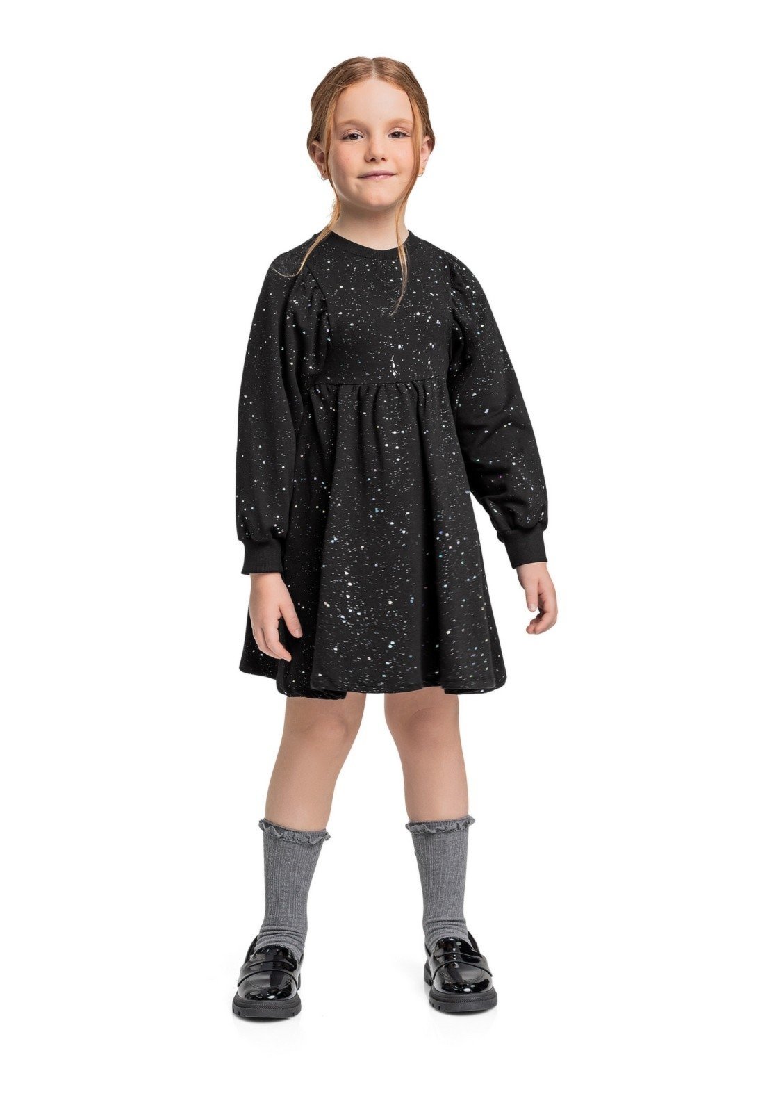 Vista 2 Infantil - Vestido Manga Longa com Glitter Quimby preto Quimby preto
