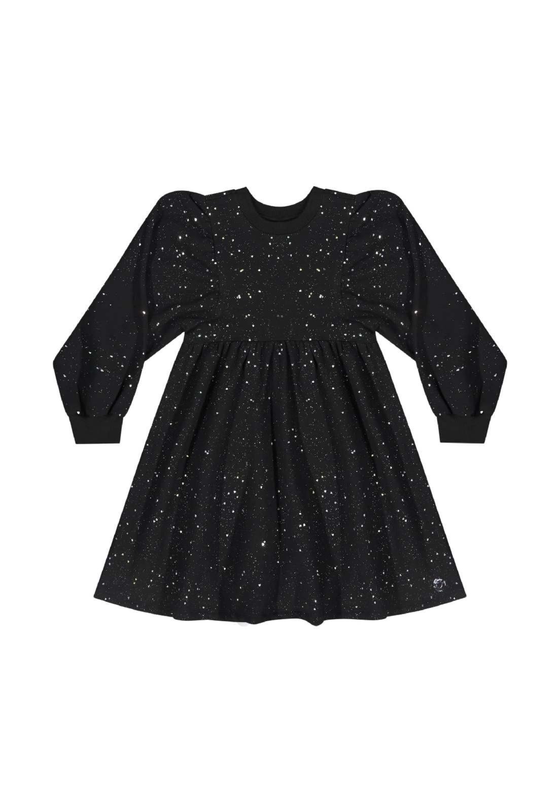 Vista 3 Infantil - Vestido Manga Longa com Glitter Quimby preto Quimby preto