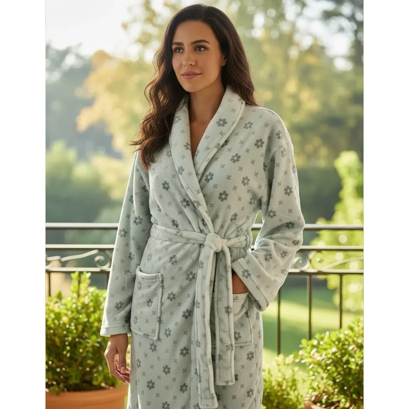 Roupao Adulto Appel Microfibra Flannel Floral Verde
