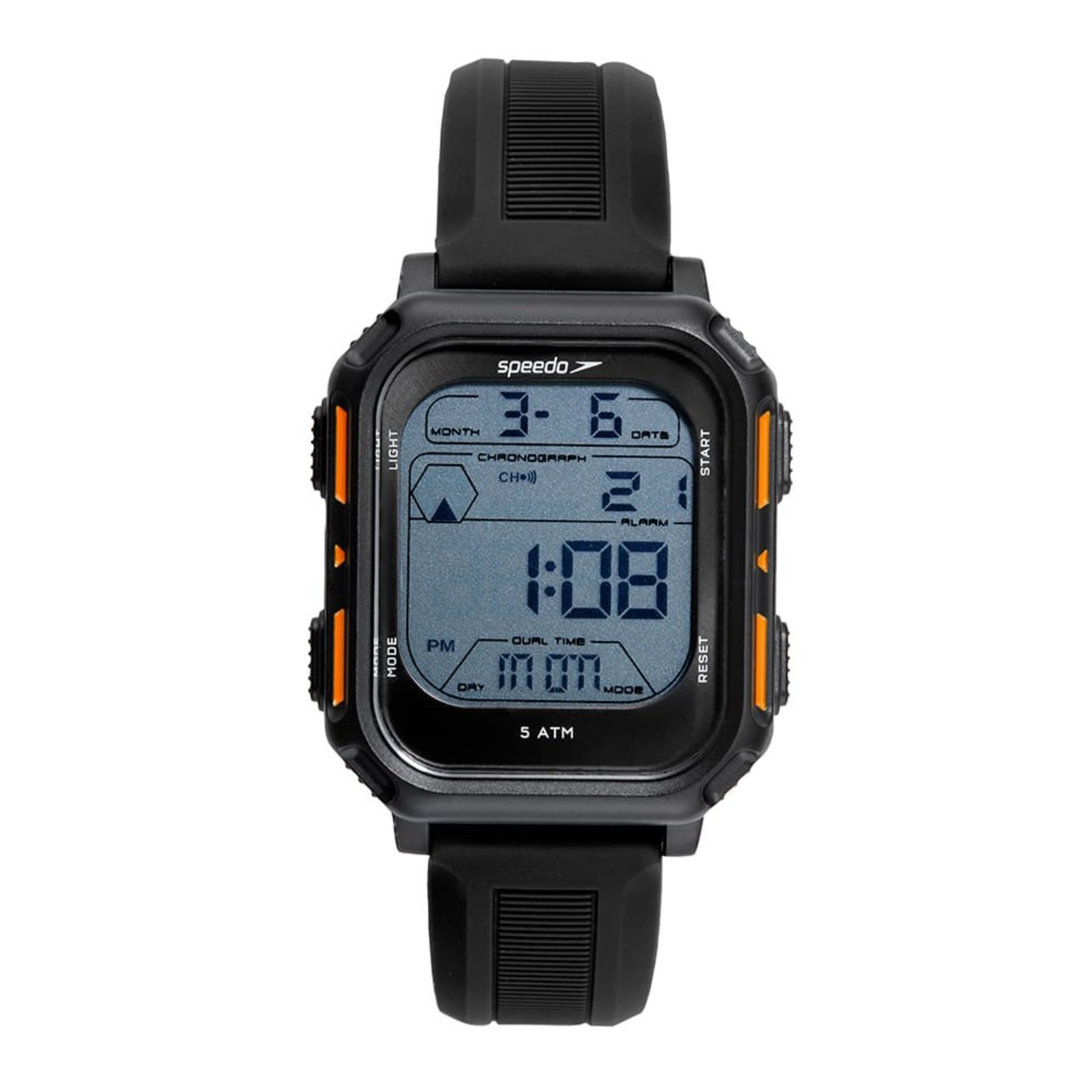 Relógio Masculino Speedo Anadigi Preto Quadrado Pulseira Silicone Speedo