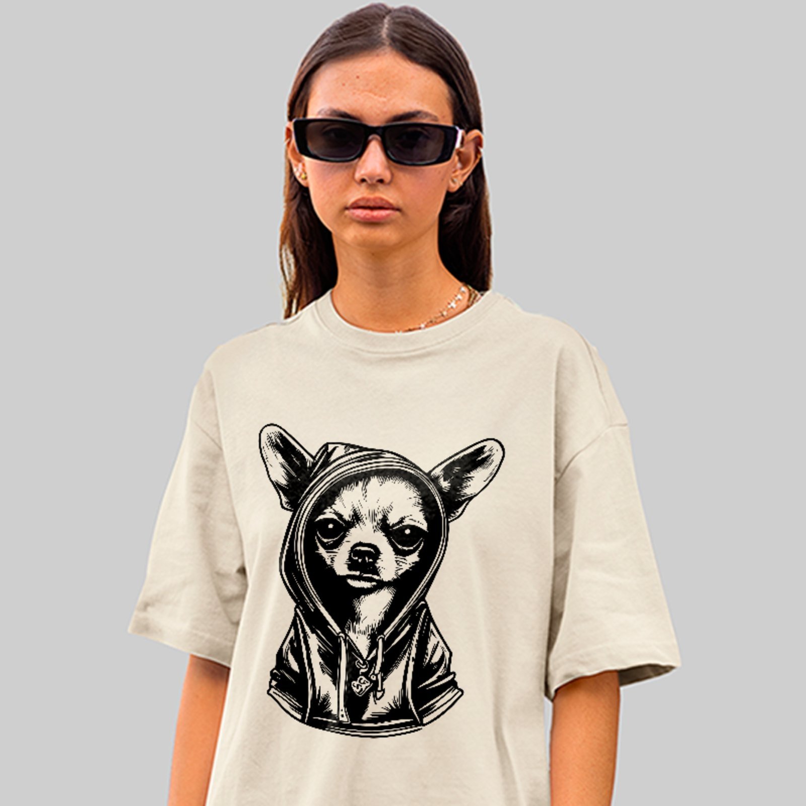 Camiseta Oversized Cachorro Estiloso Streetwear Premium Off White