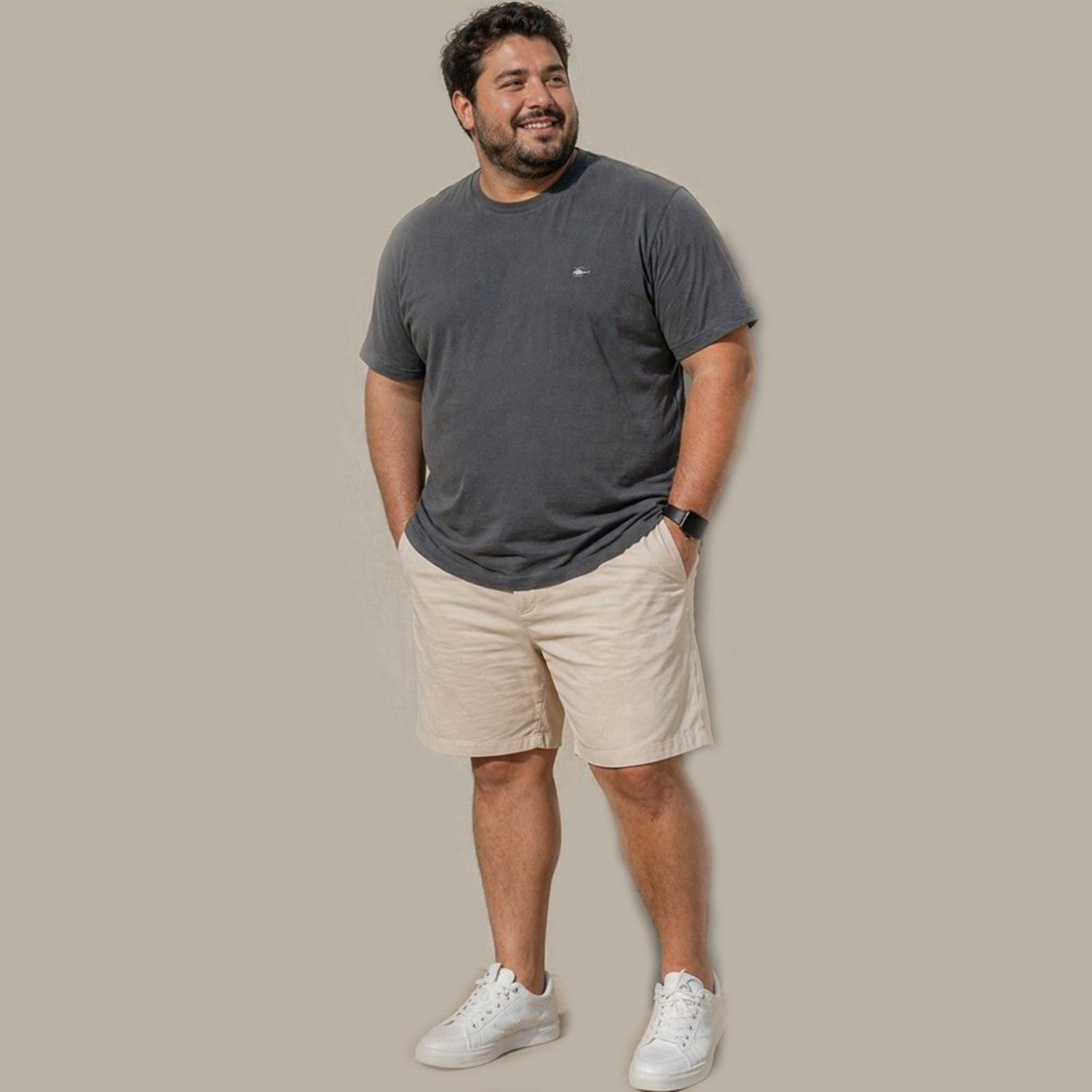 Camiseta Plus Size Masculina Sallo Gola O Básica Premium Chumbo Dark