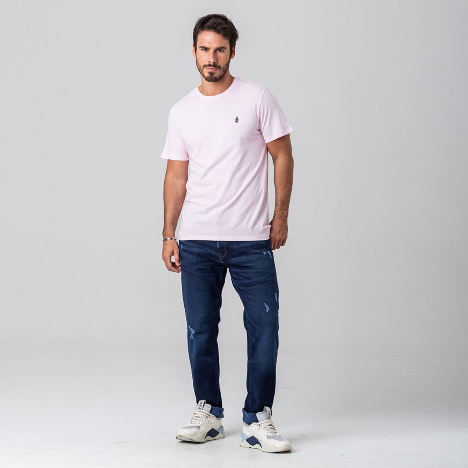Camiseta Masculina Básica Rock e Soda Rosa Velho