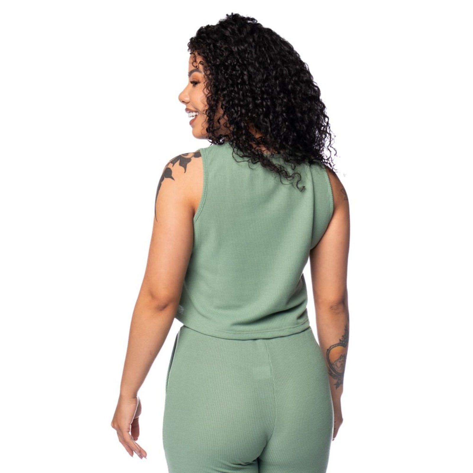 Vista 3 Regata Cropped Feminina Babicat Texturizada marrom Babicat marrom