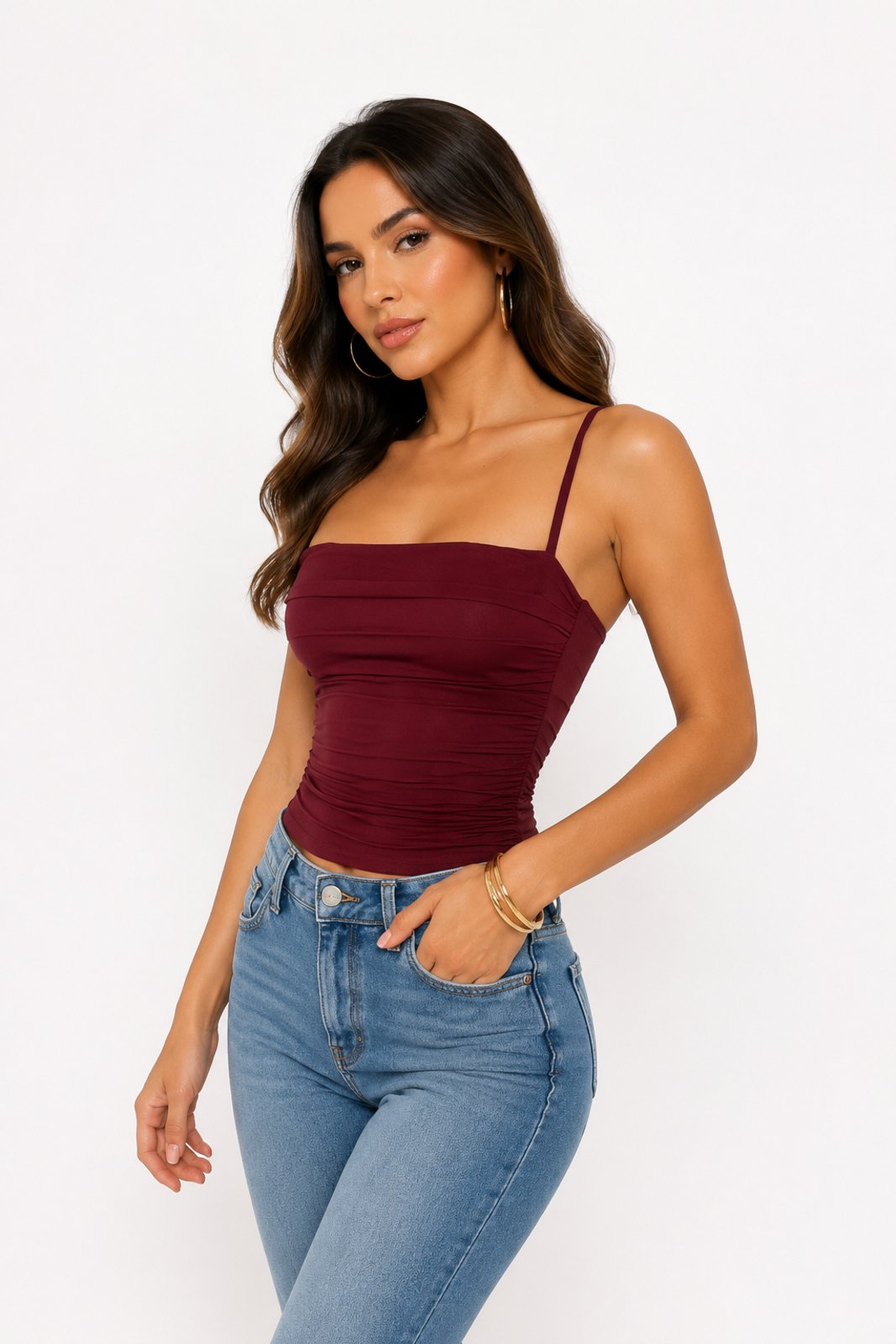 Blusa D Bell Outlet Fashion Alça Fina Suplex Marsala