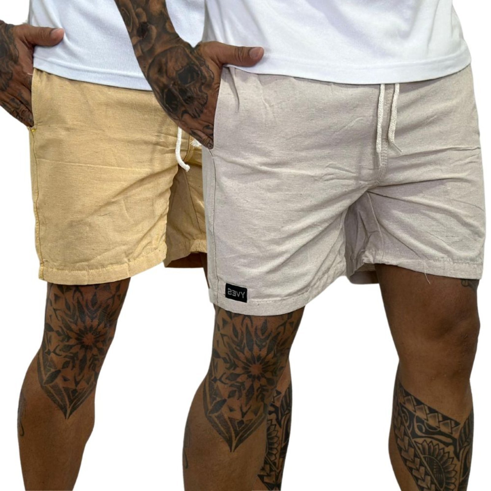 Kit 2 Bermuda Masculina Mauricinho Pletora Confortável Estilo Casual Caqui e Bege