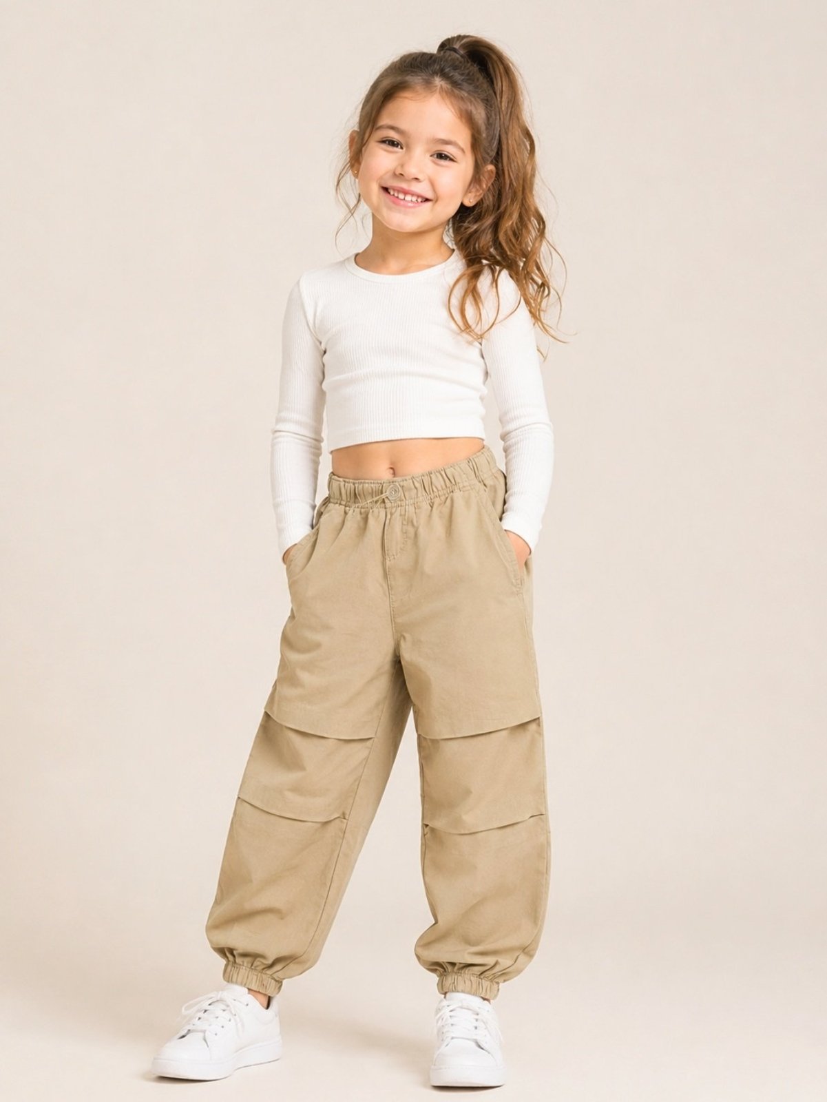Infantil – Calça Sarja Parachute Areia Feminina