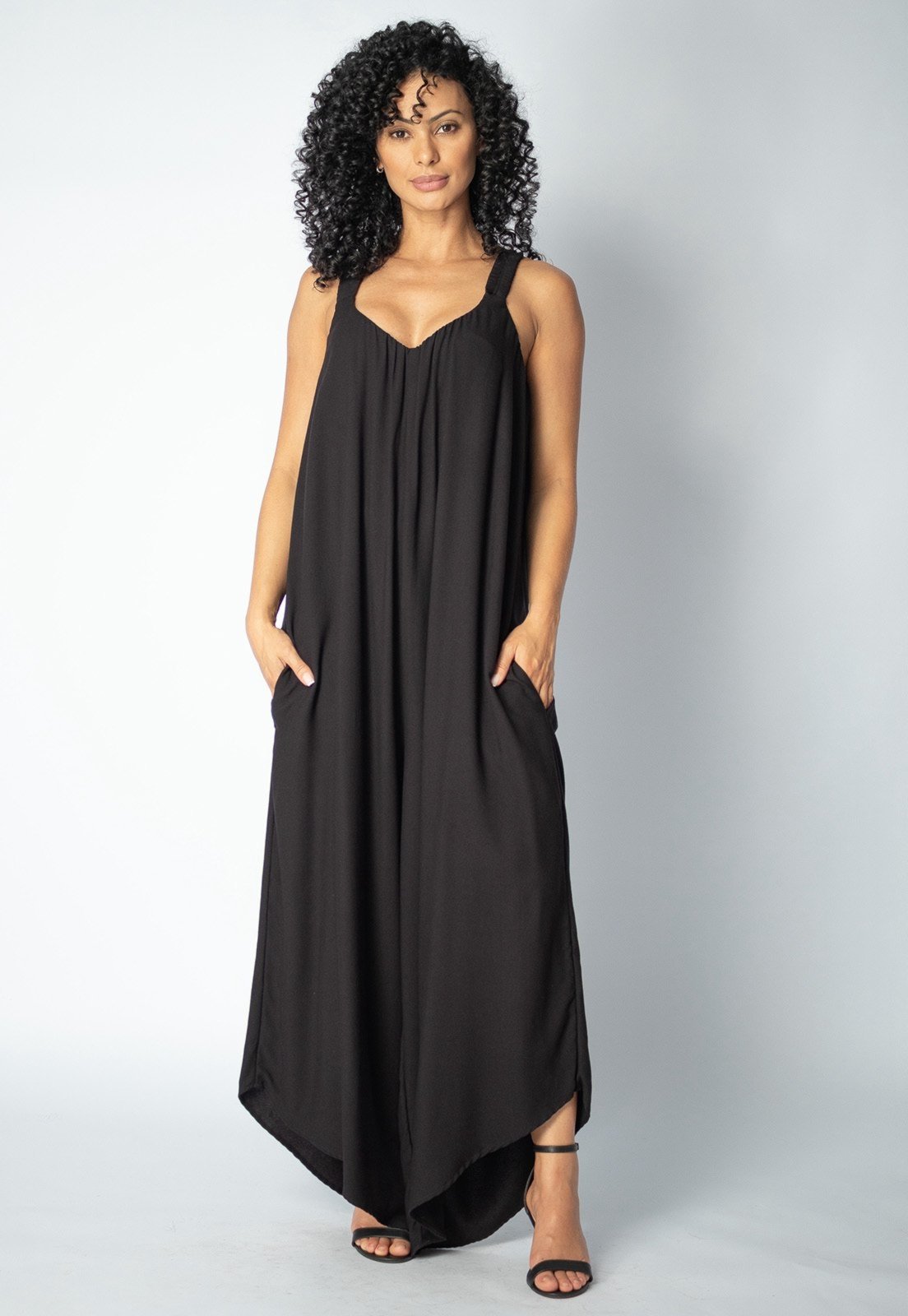 Macacão Saruel Guri Viscose Amazonia Vital Alça com Elástico Preto