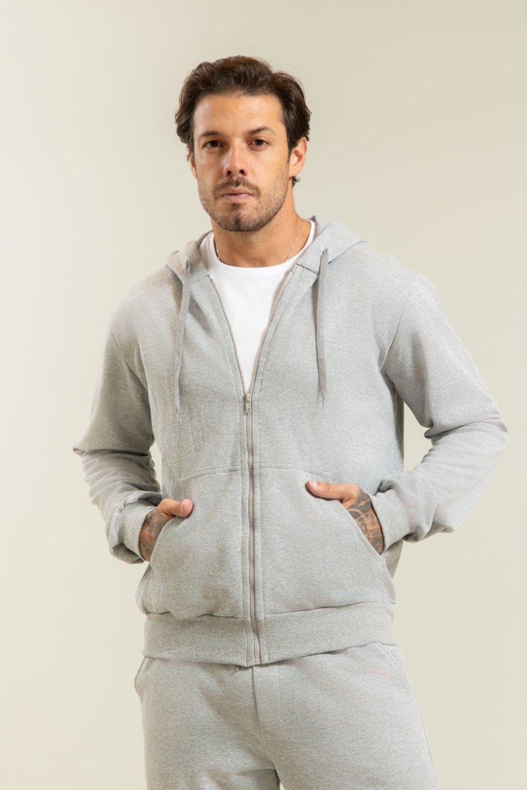 Blusa Moletom Masculina Manga Longa com Zíper e Capuz Mescla Dialogo