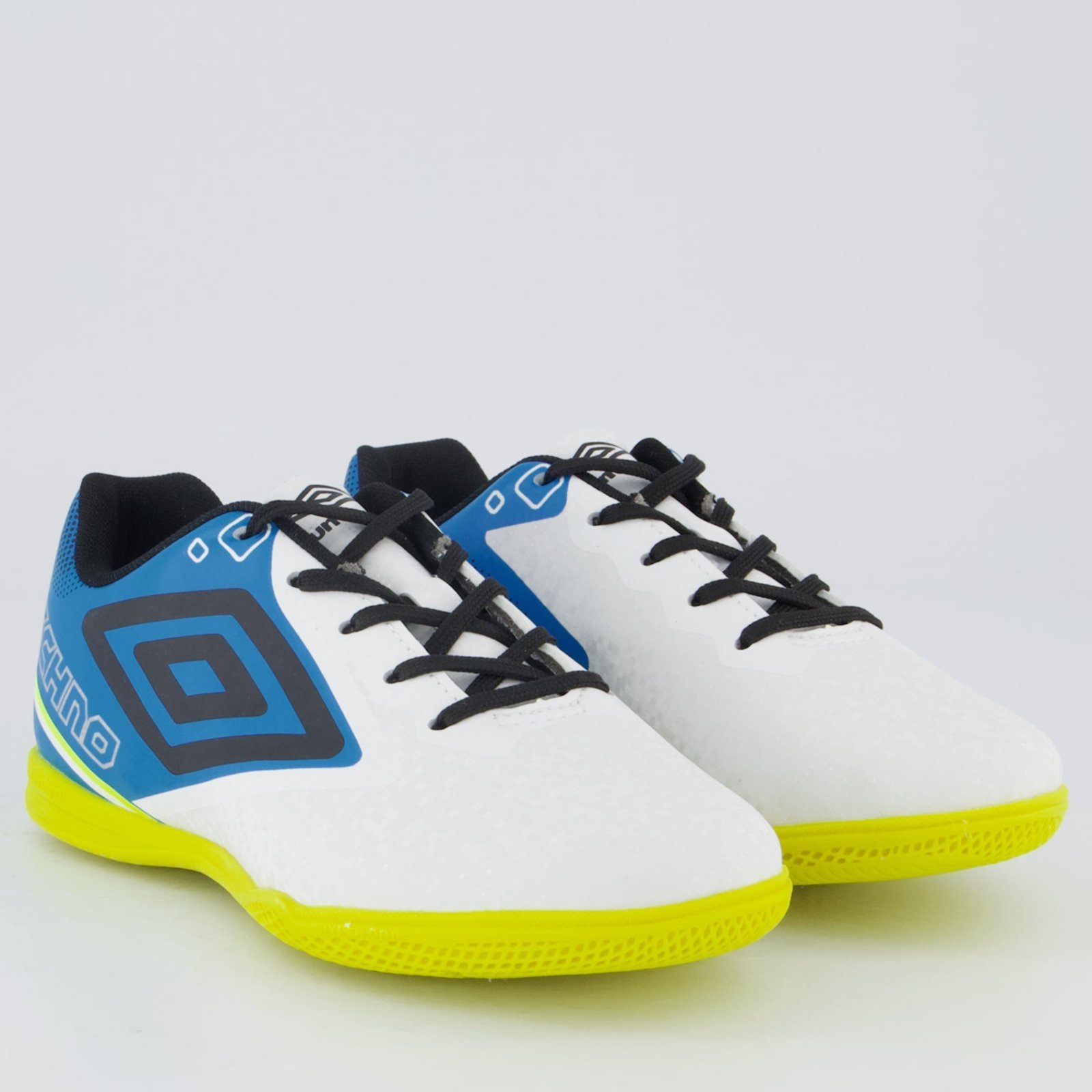 Vista 3 Chuteira Umbro Techno II Futsal Juvenil e Branca azul Umbro azul
