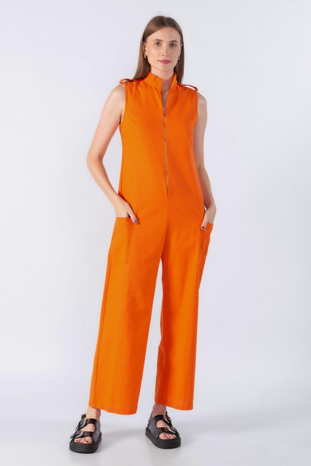 Macacao Lamis ziper frontal bolso cargo Laranja