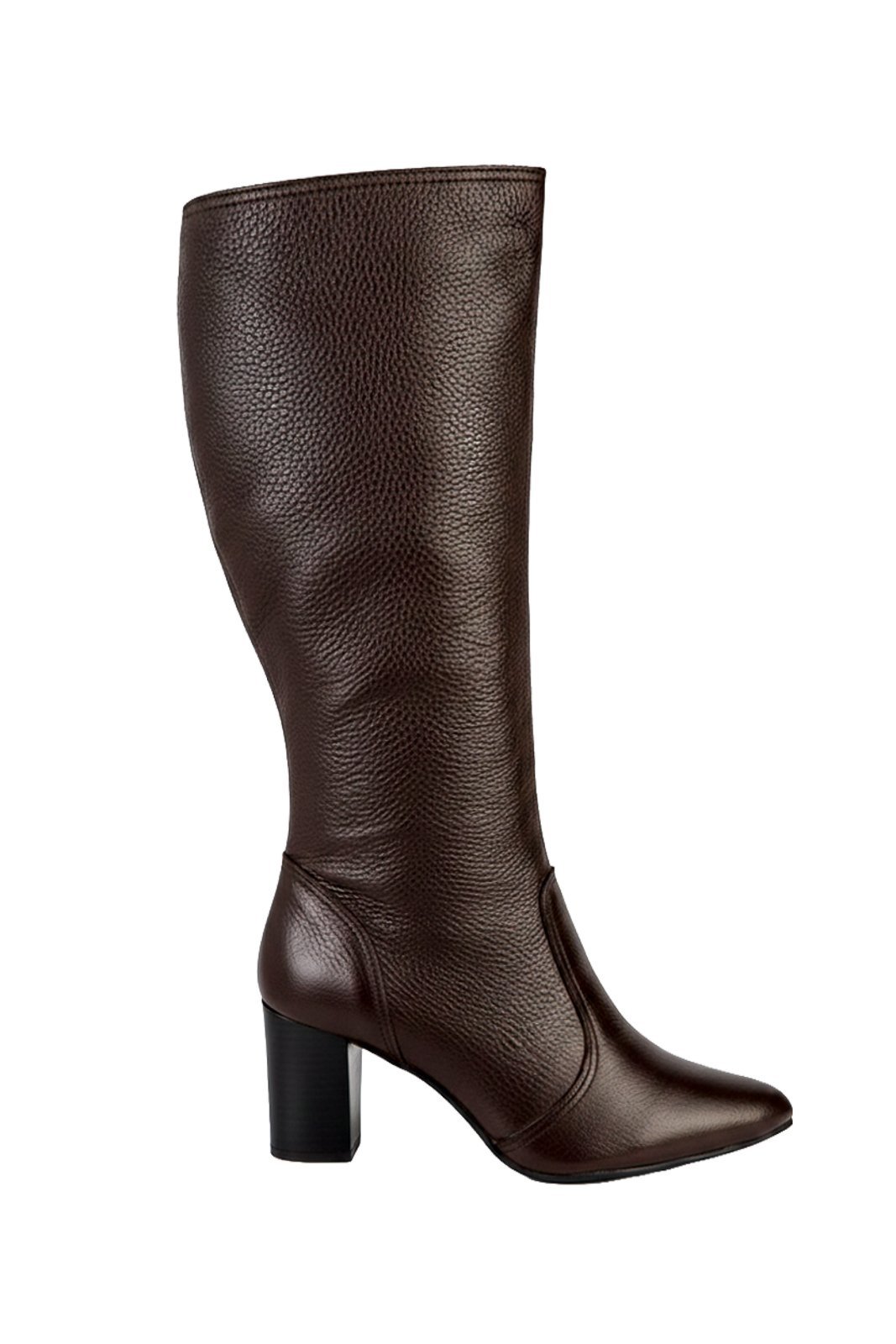 Bota cano longo em couro com salto 6585 - Café