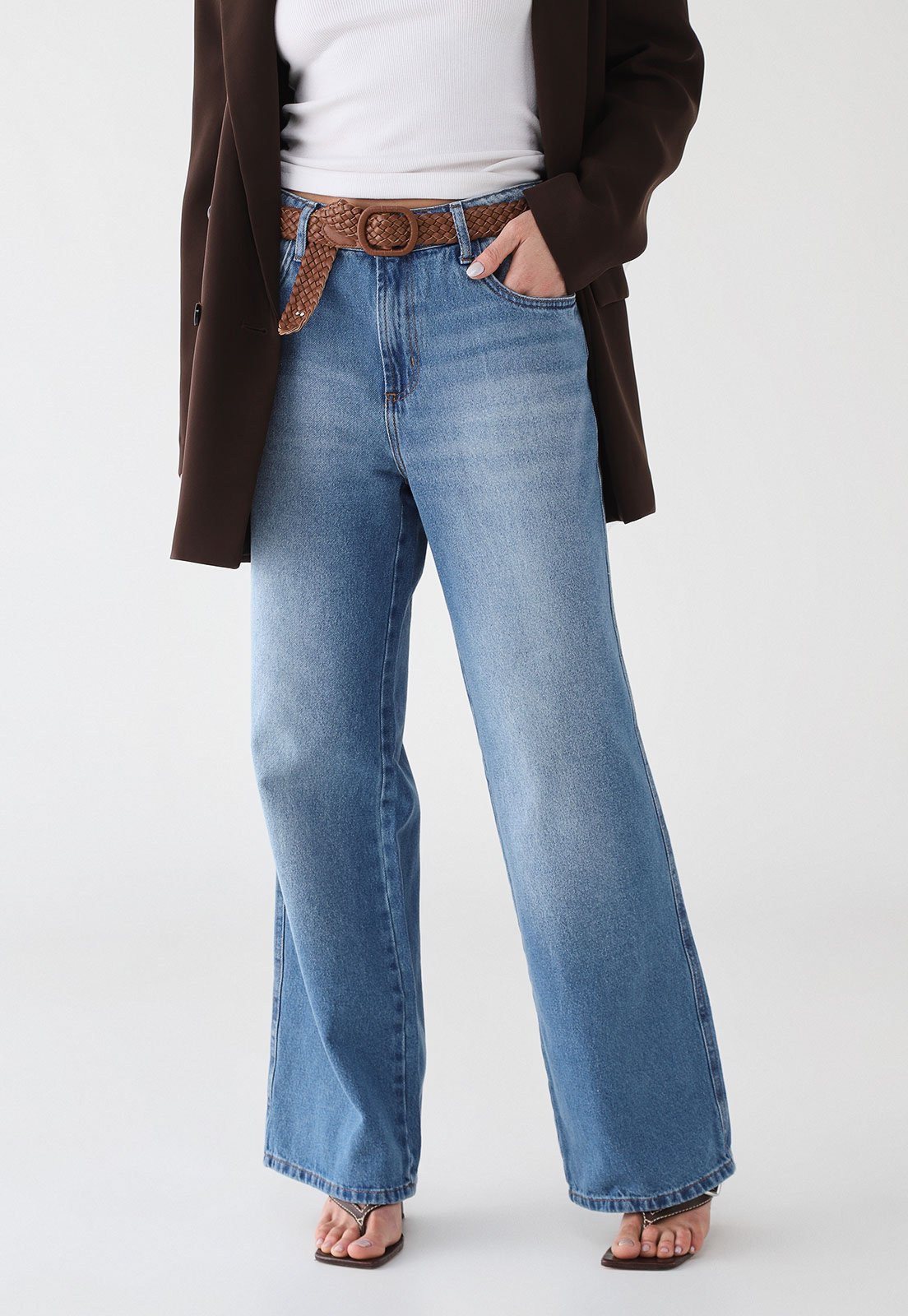 Calça Jeans Lança Perfume Wide Leg Lisa Azul