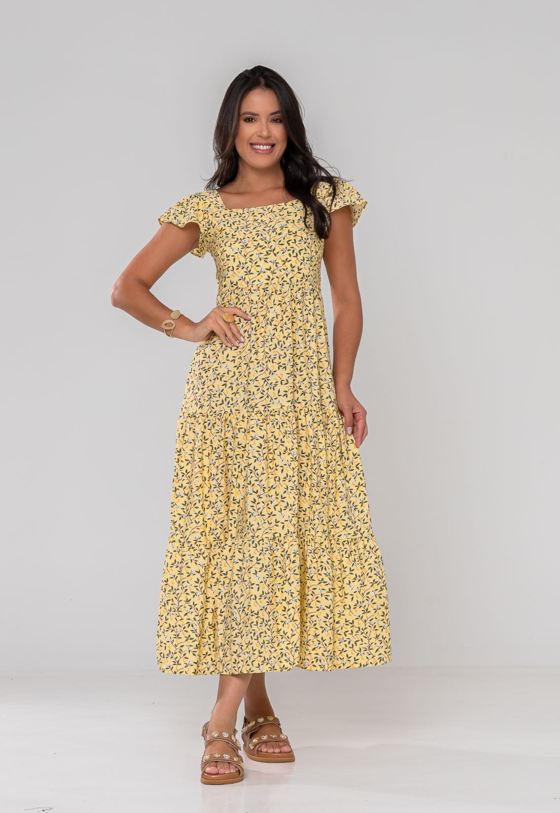 Vestido Aura Débora Viscoamida Limões Amarelo