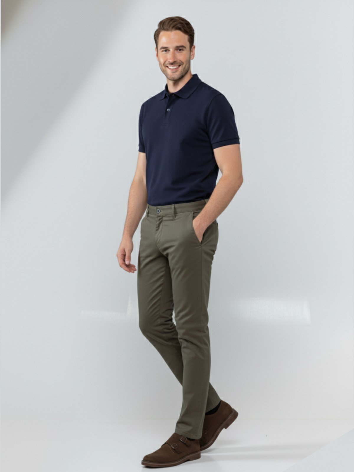 Calça Sarja Masculina Tempo Hábil Verde Militar Confortável para o Dia a Dia