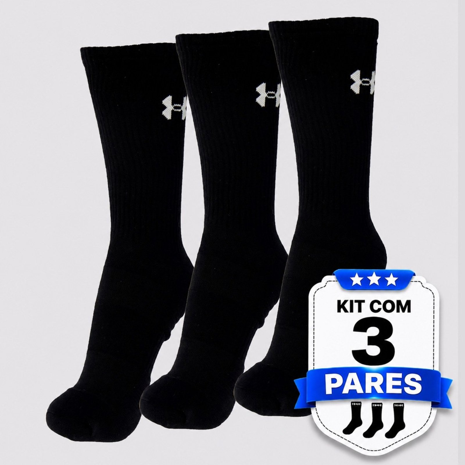 Kit Meia Under Armour Tripack 3 Pares Preta