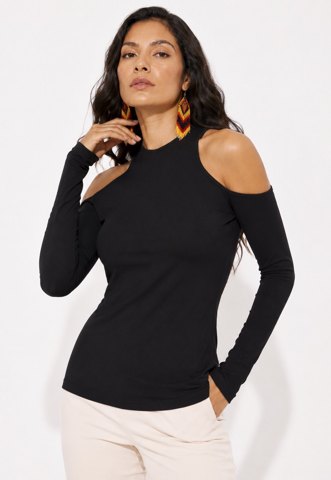Blusa Amazonia Vital Nadador Feminina com Manga Longa e Recorte no Ombro Preta