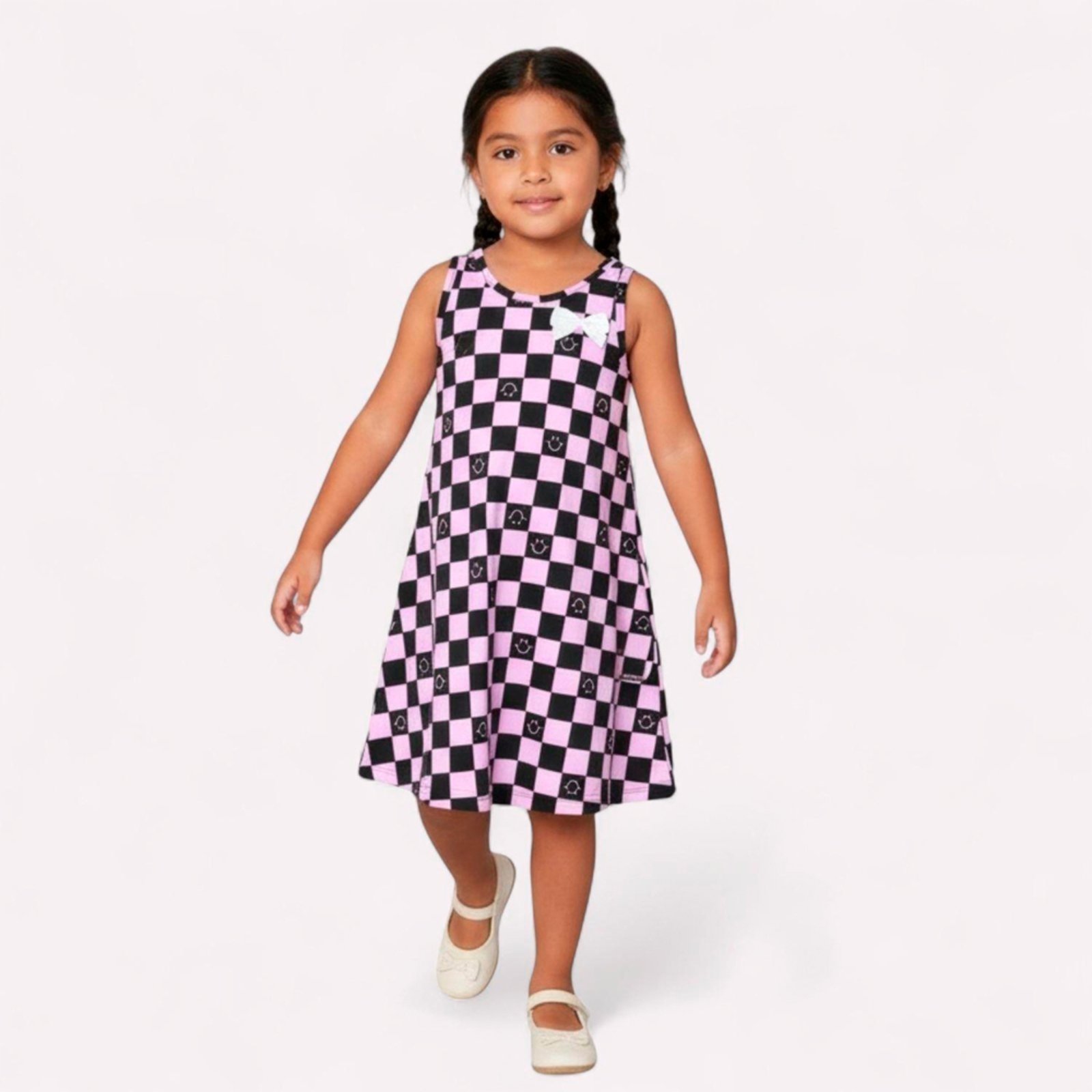 Vista 2 Infantil - Vestido Menina Xadrez Kyly preto Kyly preto