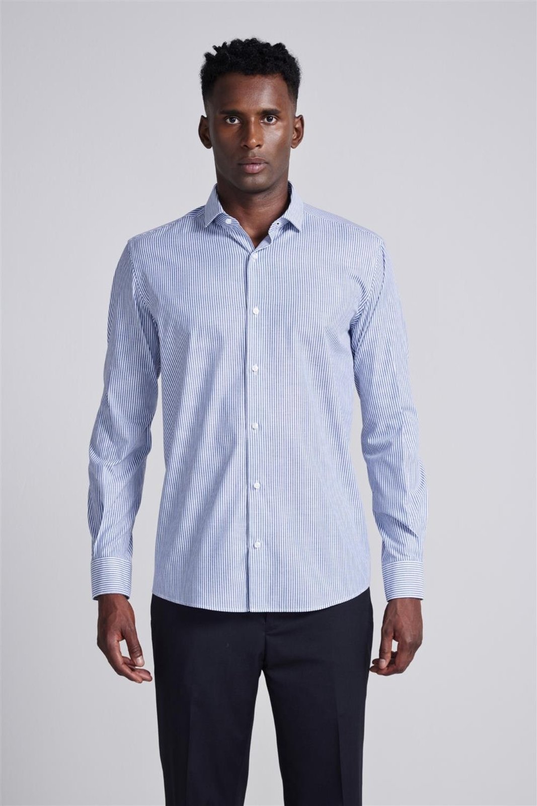 HIGHSTIL Camisa Social Algodão Egípcio Slim Fit Listrada - Azul Médio