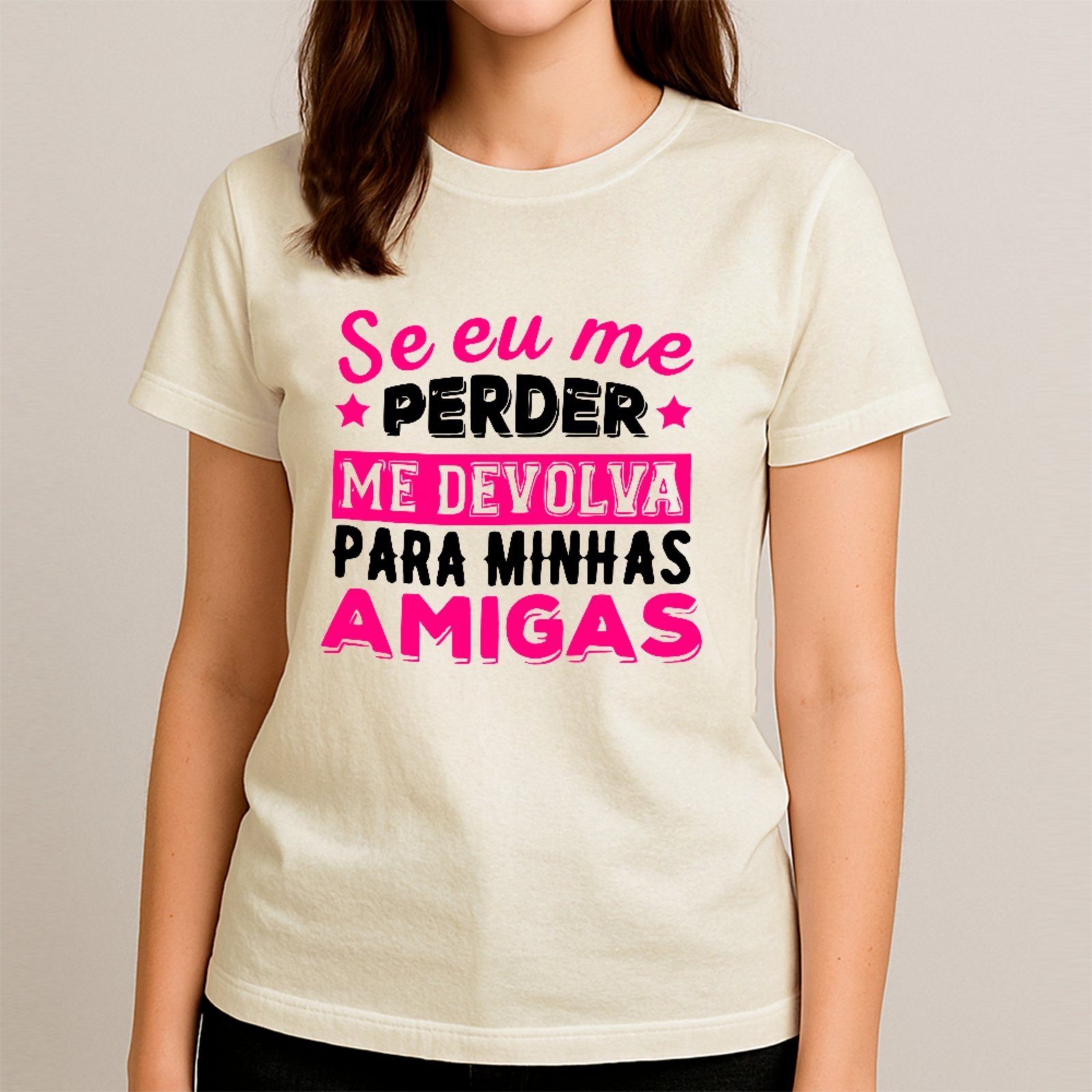 Vista 2 Camiseta Ousy Básica Frase Se Eu Me Perder Carnaval Amigas Bloquinho Feminina Off White off-white white ousy off-white white