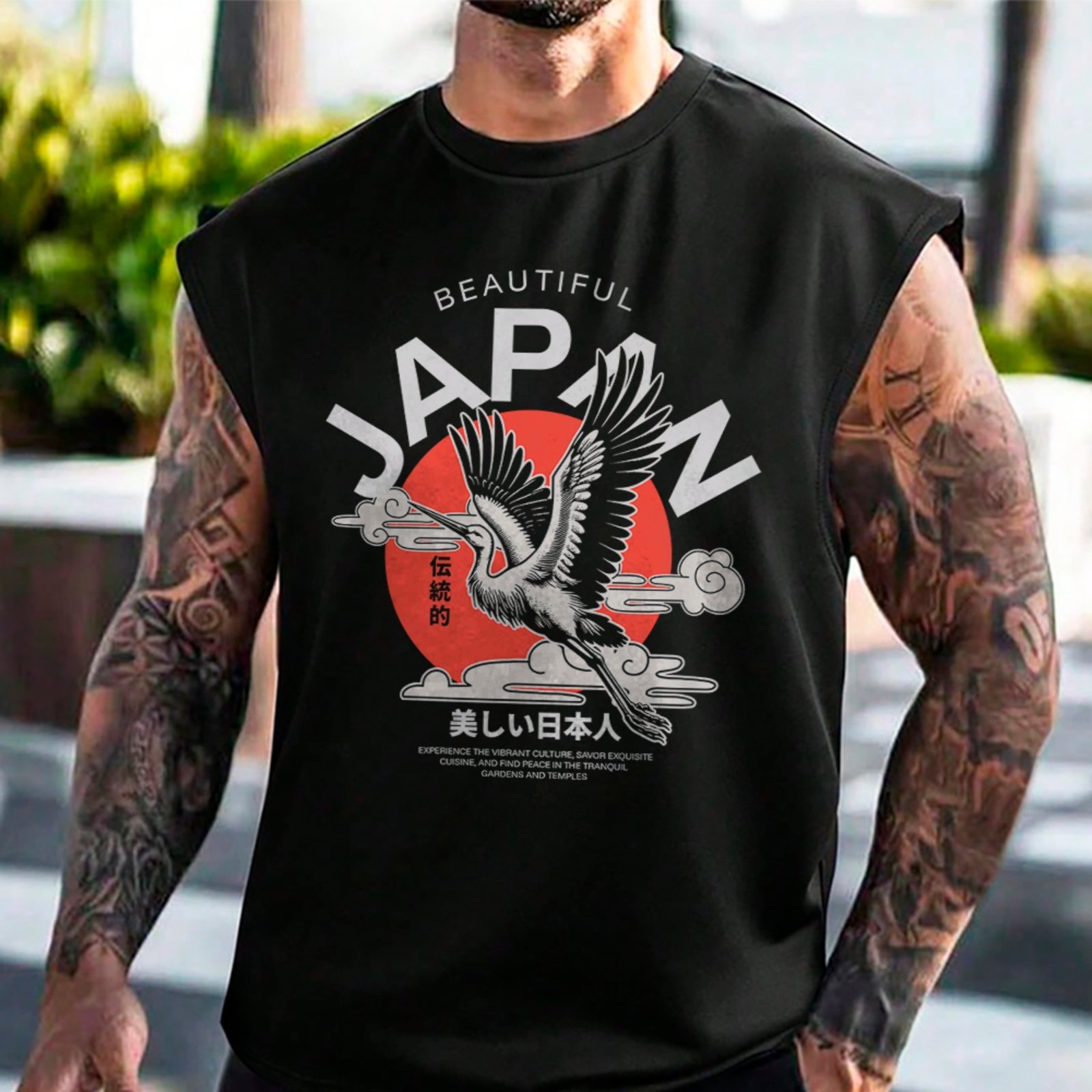 Camiseta Regata Machão Japão Grua Minimalista Street Oriental Preto