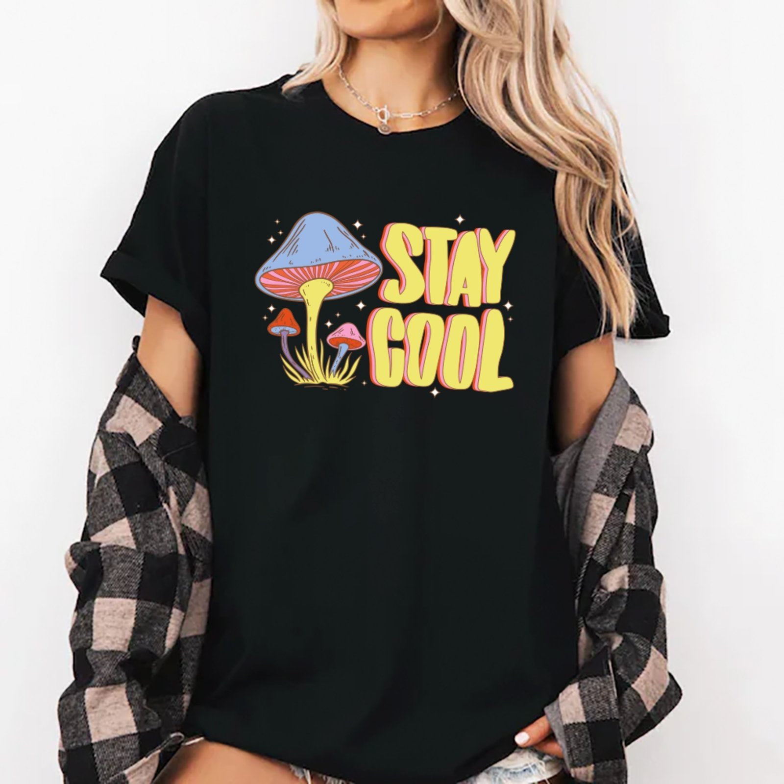 Vista 2 Camiseta Ousy Cogumelos Stay Cool Oversized Unissex preto ousy preto