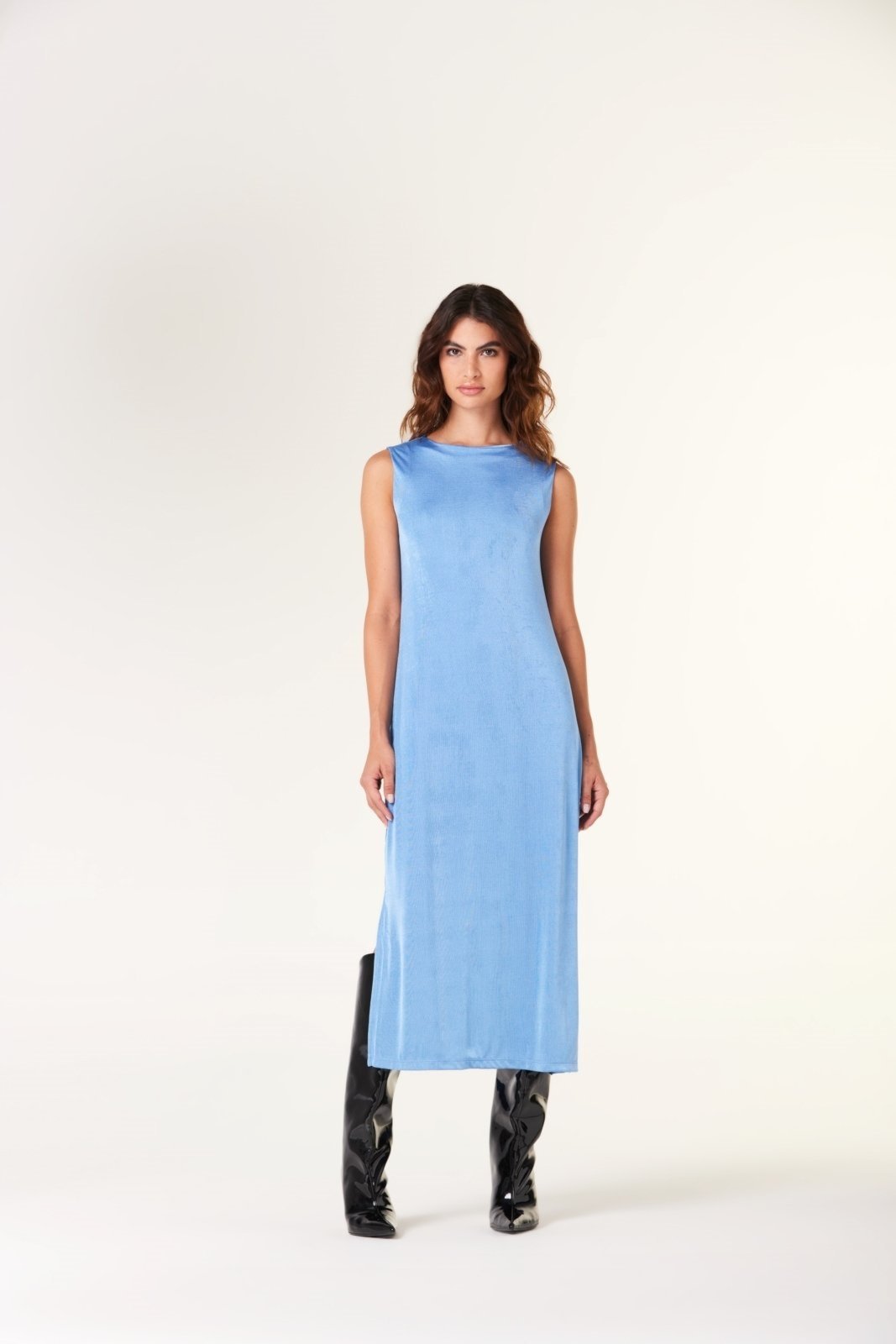 Vista 2 Vestido Midi Traymon Com Fendas Claro azul Traymon azul