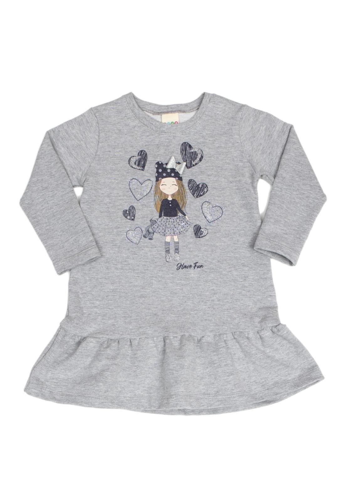 Vista 2 Infantil - Vestido ML Molecotton Strass Mescla Have Fun cinza Have Fun cinza