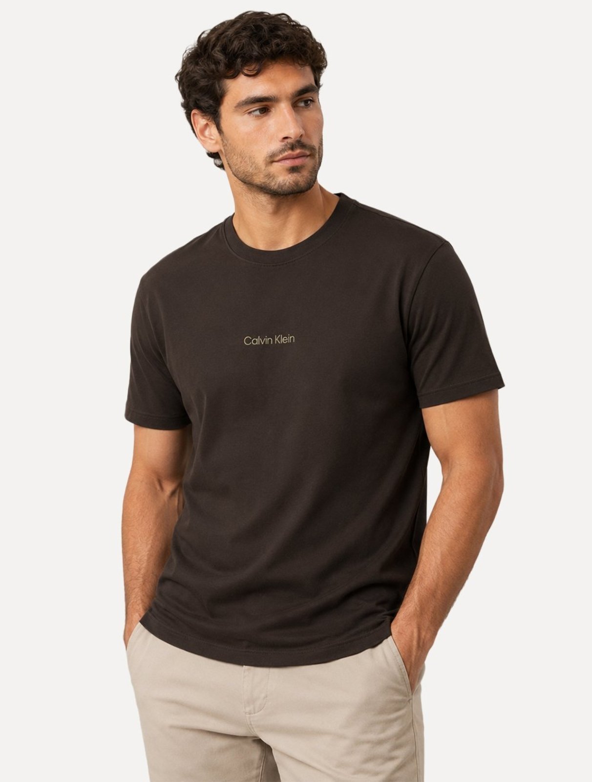 Camiseta Calvin Klein Masculina Institutional Logo Marrom Escuro