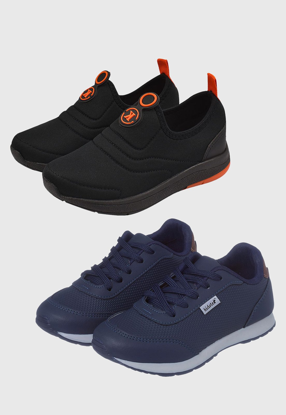 Infantil – Kit 2 Pares Tênis Meia Calce Facil Masculino Preto Laranja e Escolar Marinho tep