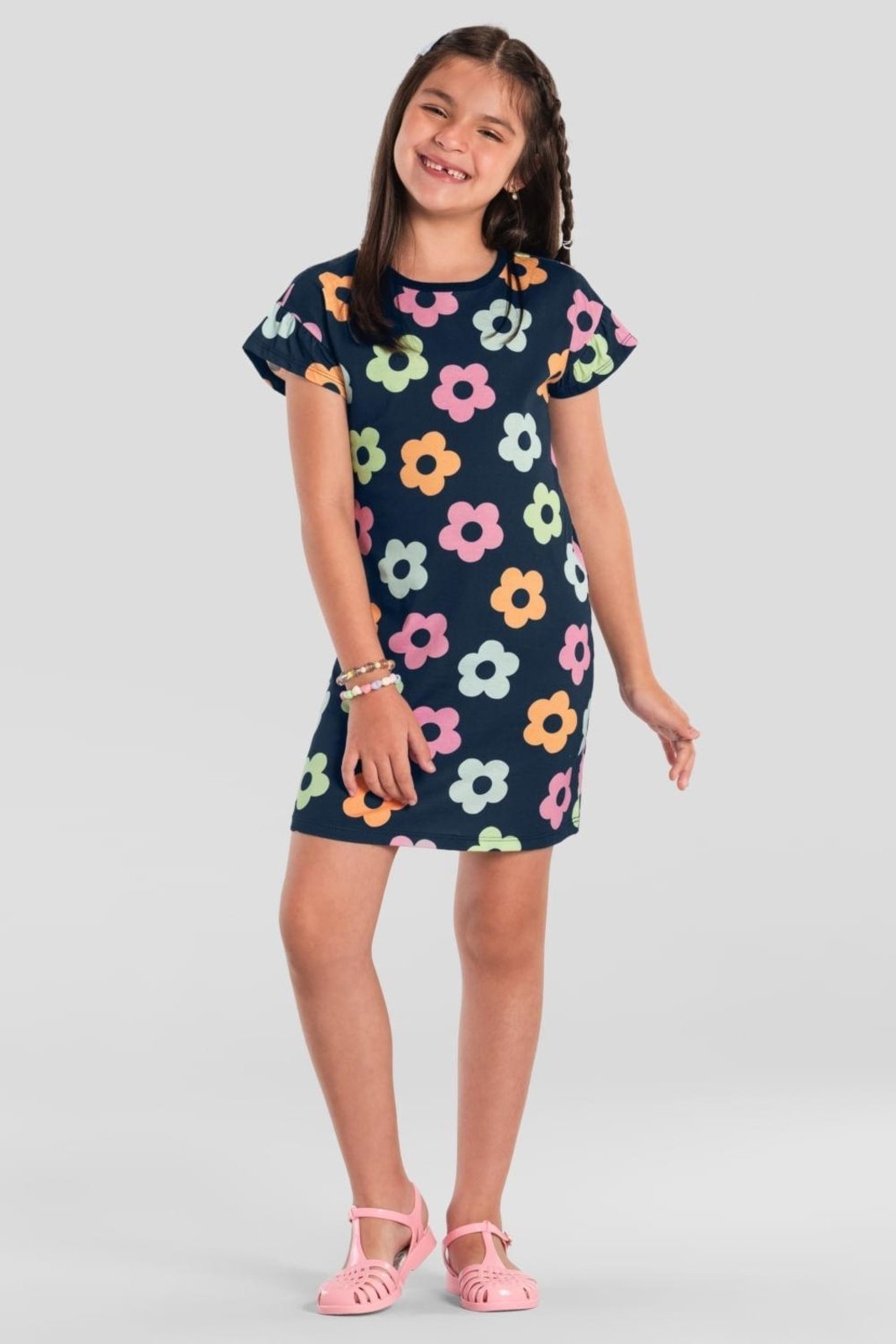 Infantil - Vestido menina florido colorido Brandili -Azul