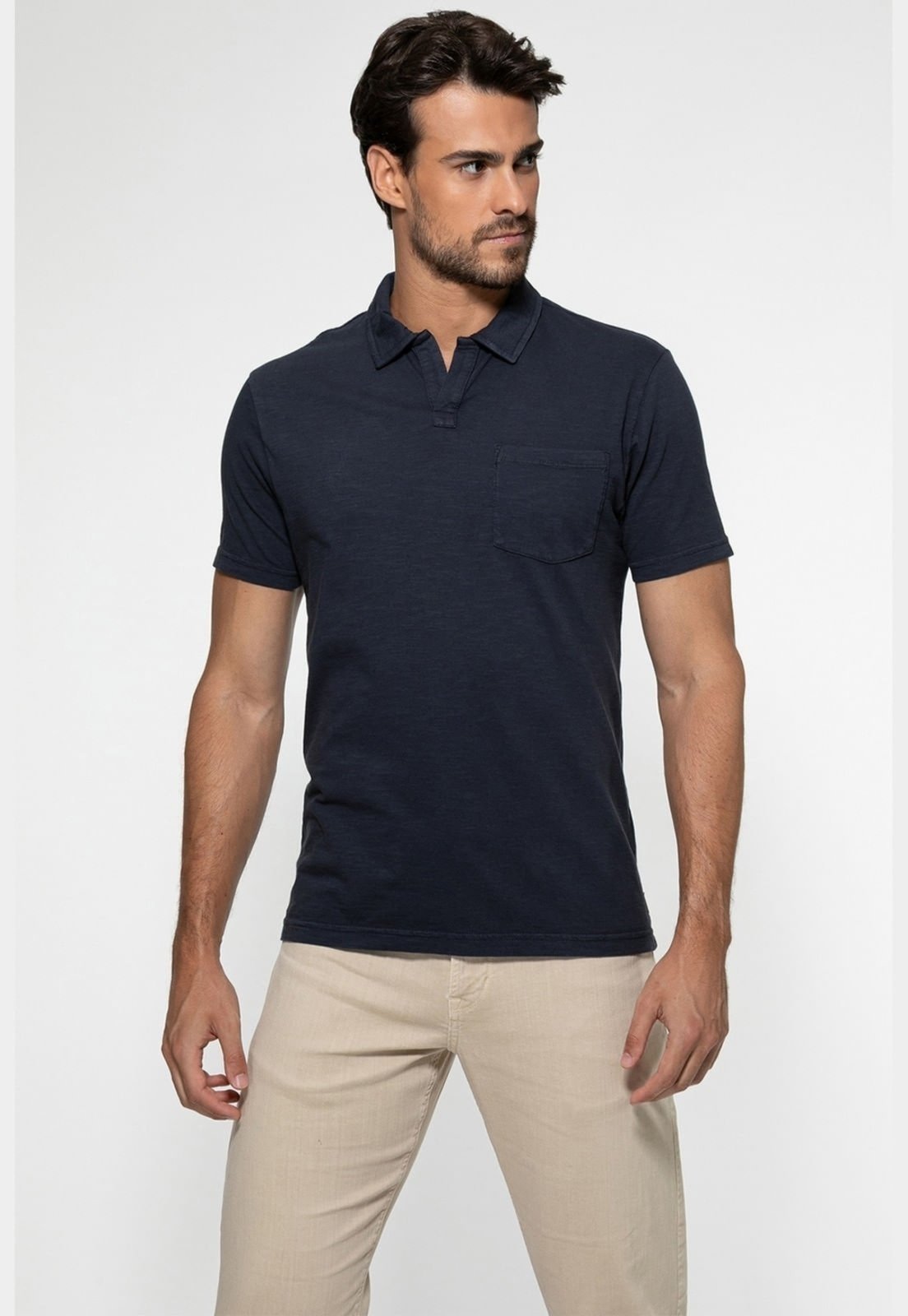 Camisa Guess Polo Flamê Bolso Azul Escuro