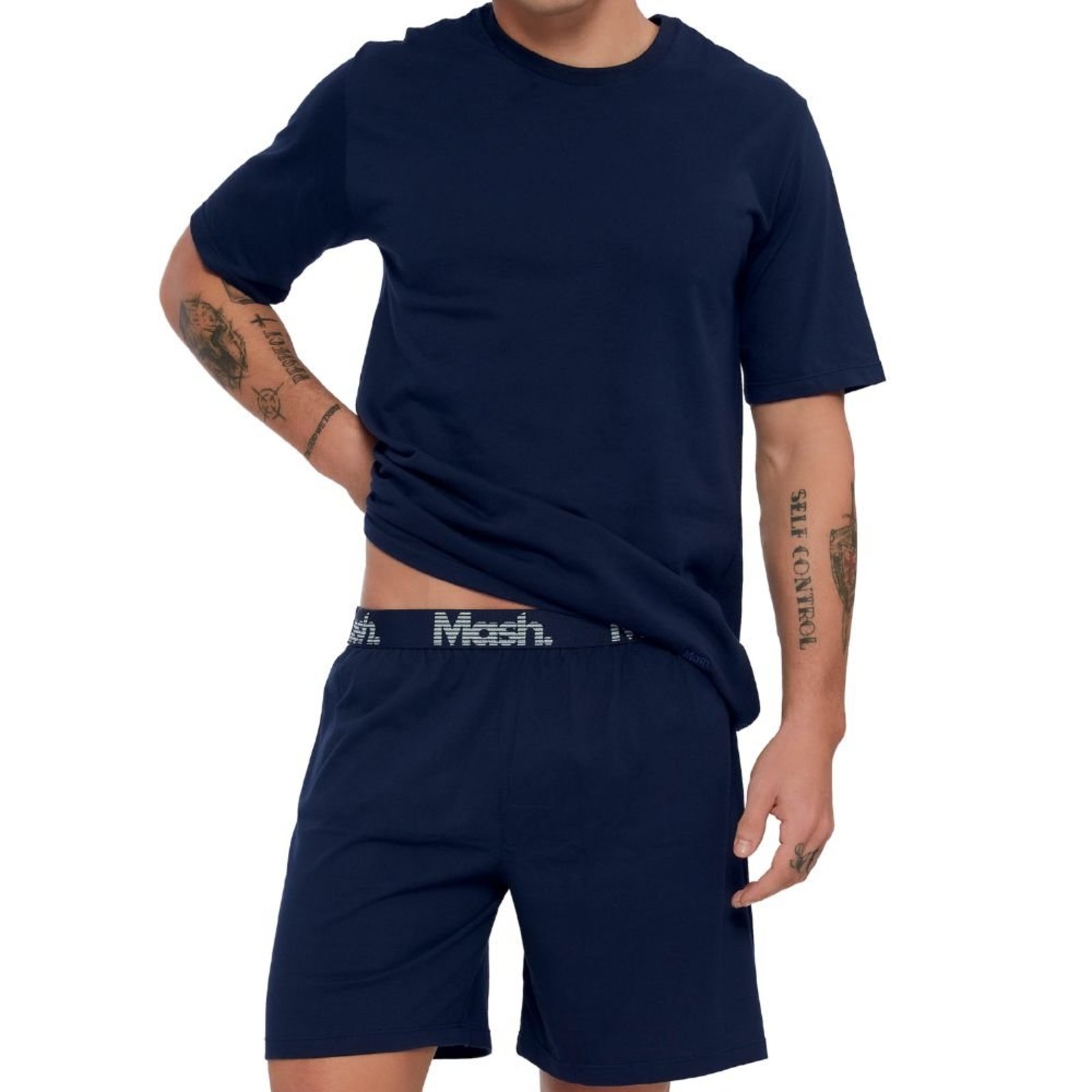 Pijama Manga Curta e Shorts Elástico Aparente Adulto Masculino Mash 811.55