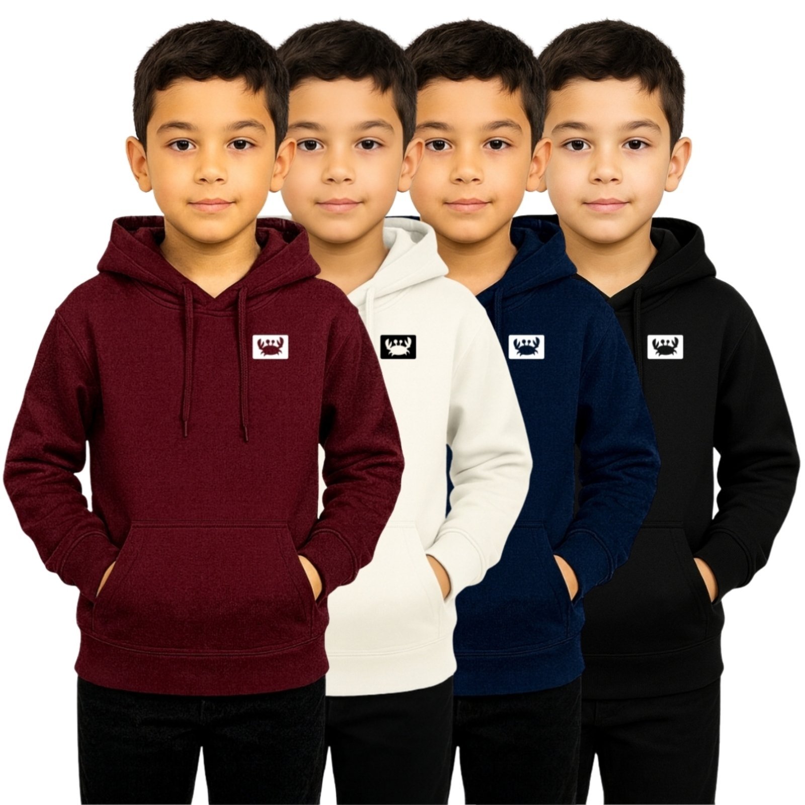 Infantil - Kit 4 Blusas de Moletom Casaco Estampado Relaxado Canguru Com Capuz Macio Quente