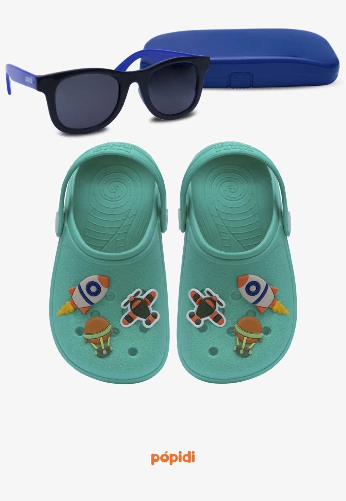 Infantil – Kit Babuche Aereo Pópidi Verde com Óculos de Sol Azul Com Capinha