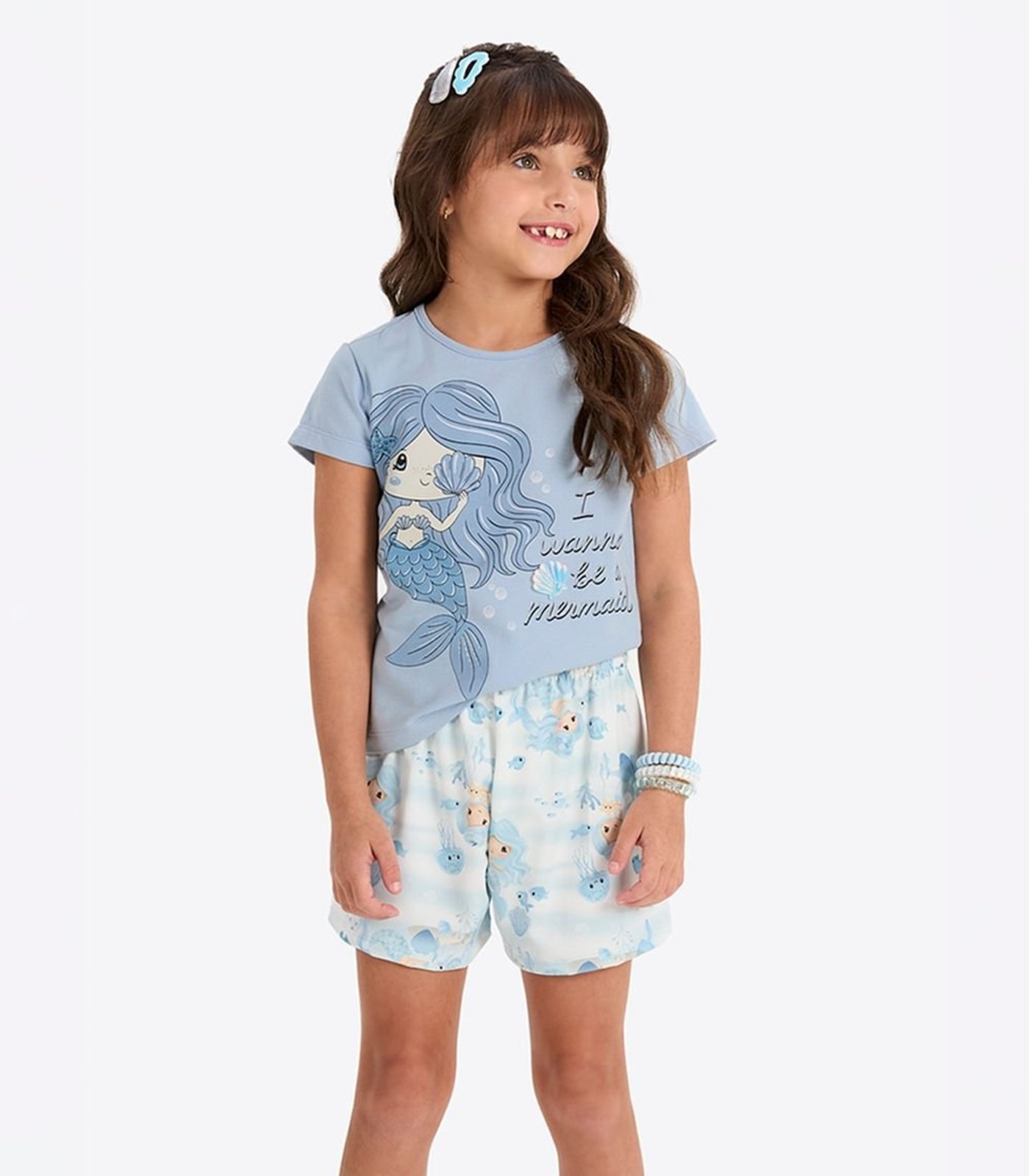 Infantil - Conjunto Verão Menina Estampa Glitter Rovi Azul