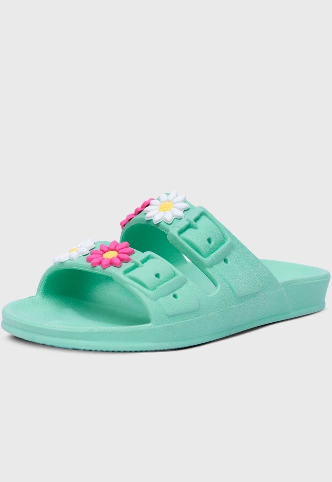 Infantil – Chinelo Papete Popidi Menina Florzinhas Verde