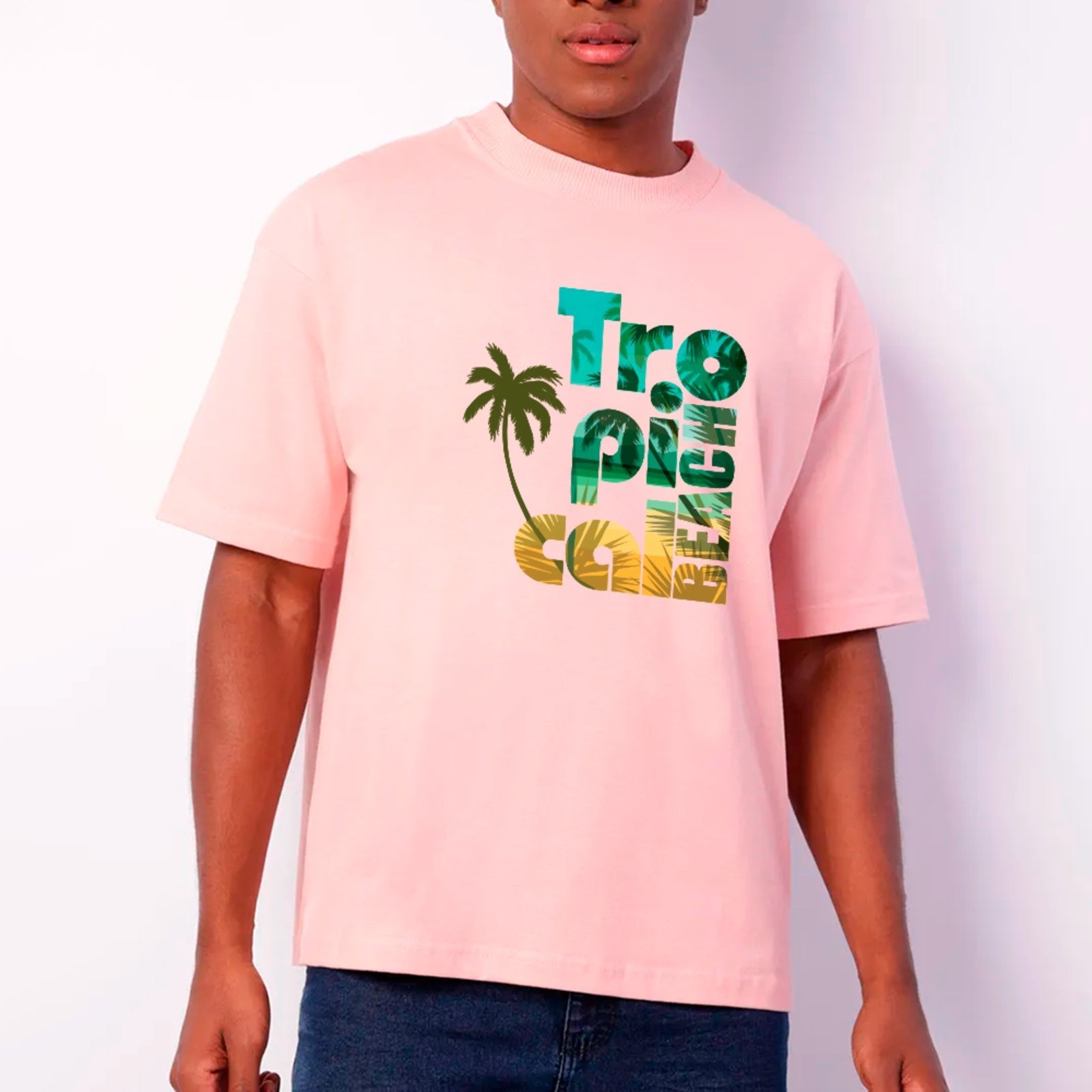 Vista 2 Camiseta Ousy Básica Tropical Beach Unissex preto ousy preto