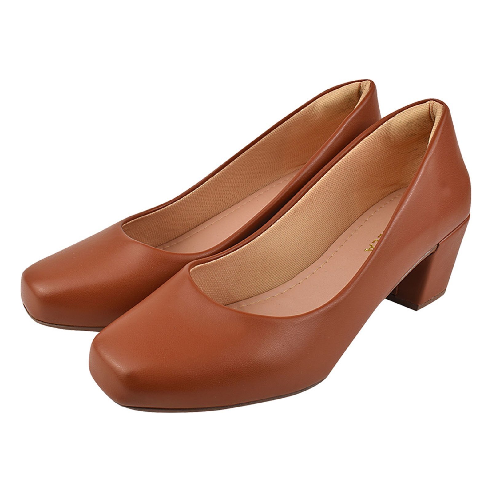 Sapato Scarpin Donatella Shoes Bico Quadrado Confort Caramelo