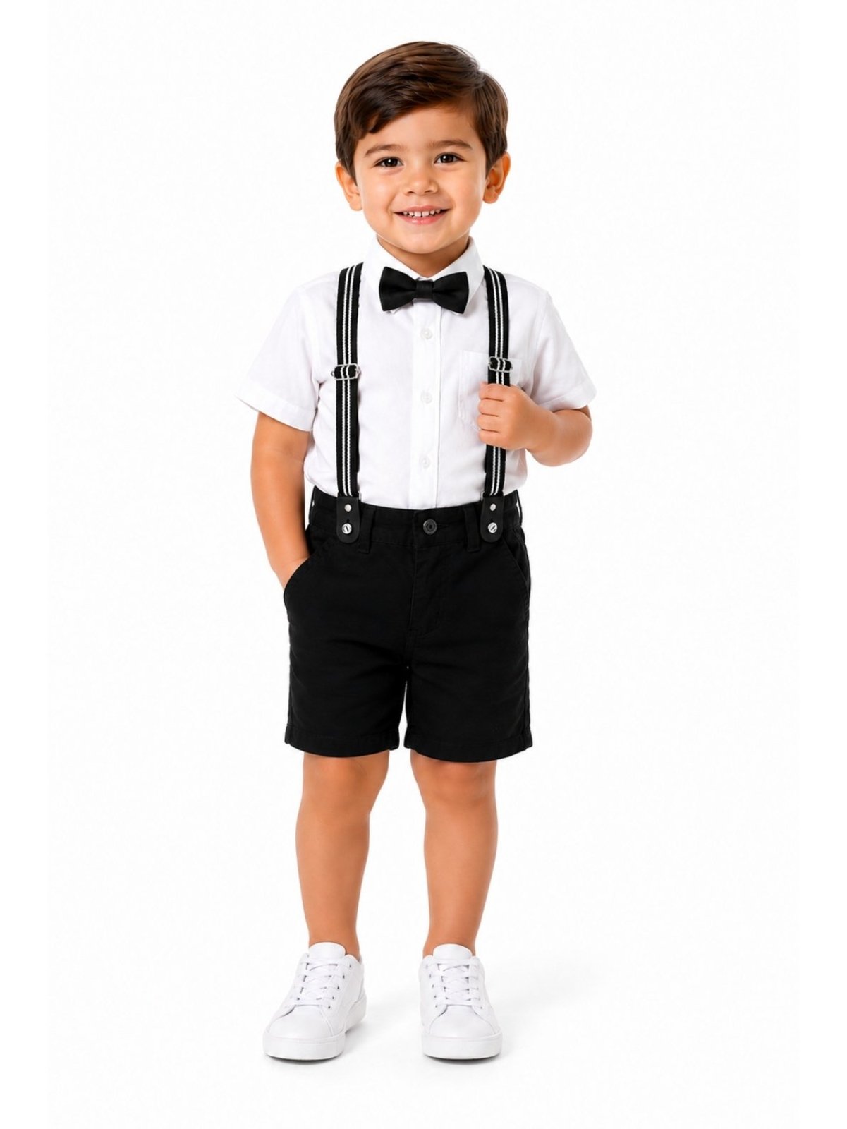 Infantil – Bermuda Sarja Menino c/ Suspensório Preta