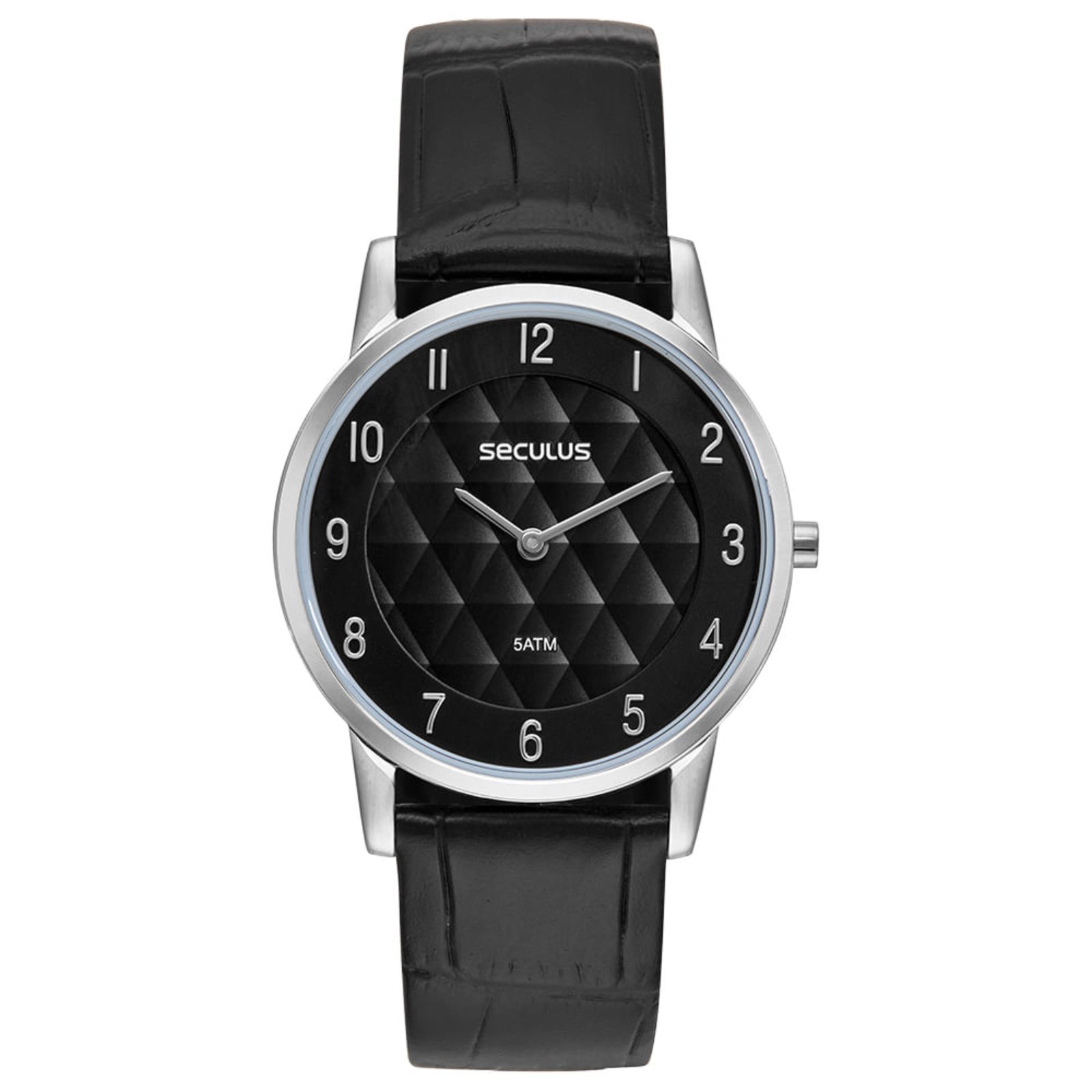 Relógio Masculino Slim Couro Croco Prata Seculus