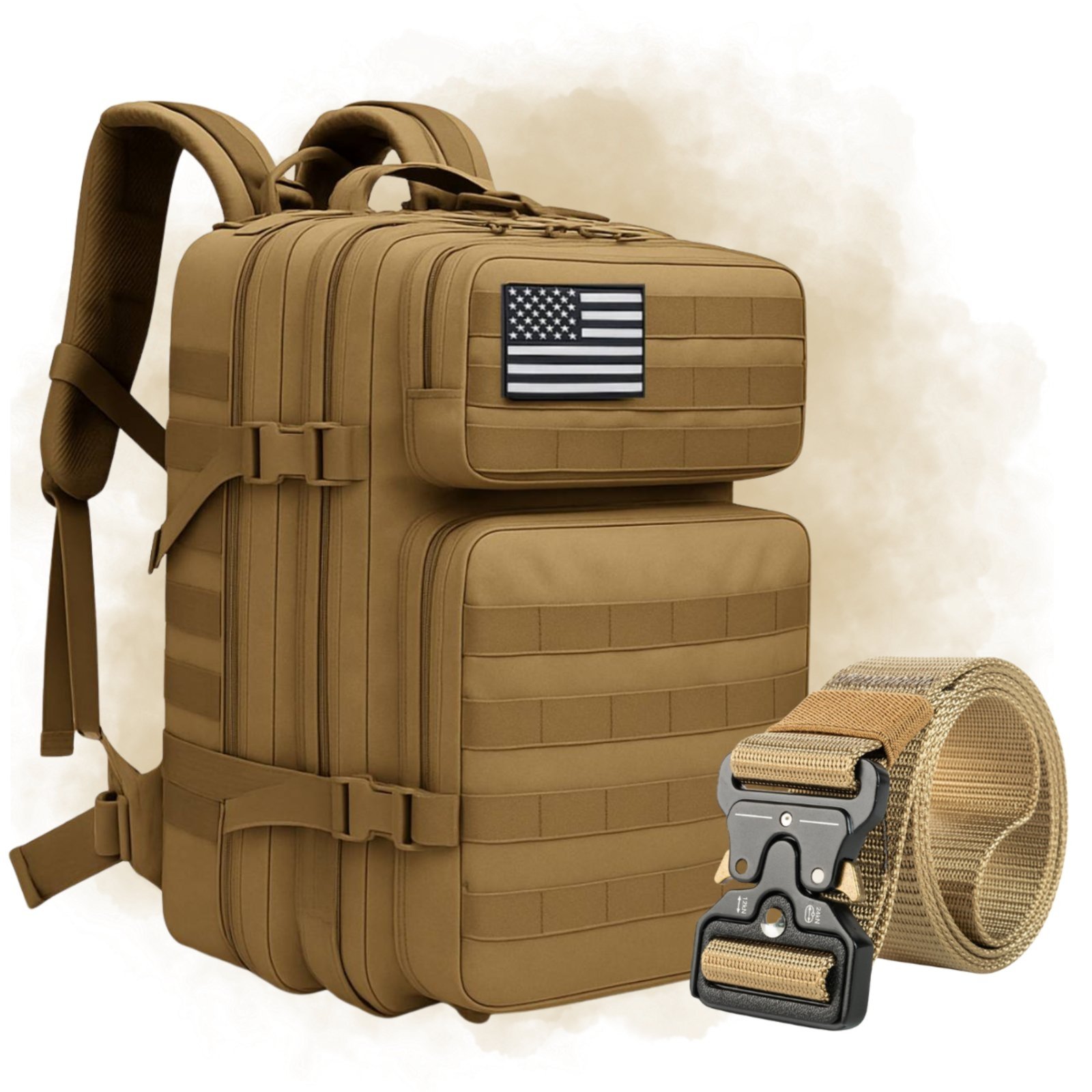 Mochila Masculina Militar Do Exército Trilha e Cinto Tático Bege Star Shop