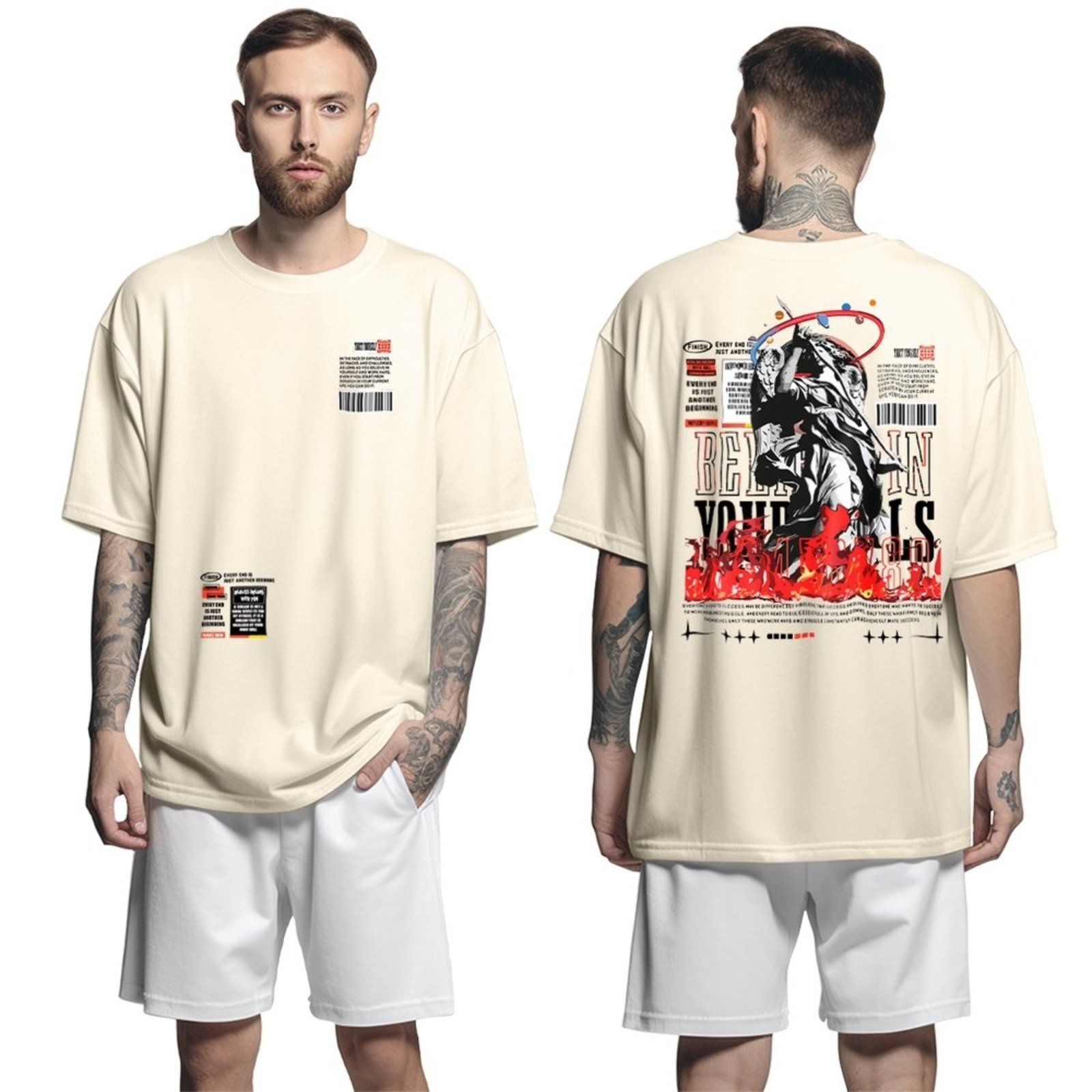 Camiseta Oversized Streetwear Genuine Grit Masculina Larga 100% Algodão 30.1 Angel – Bege – P