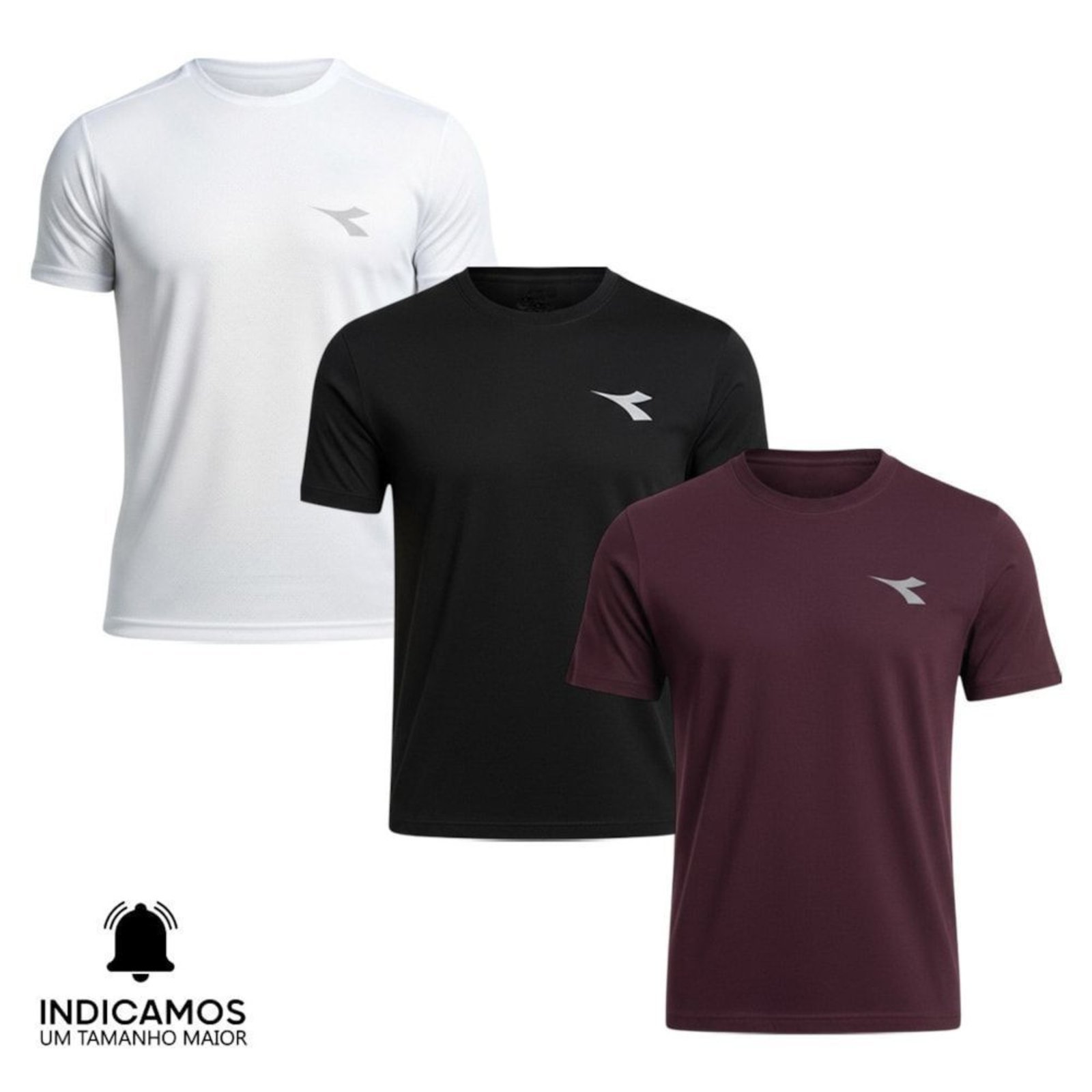 Kit 3 Camisetas Diadora Small Logo Masculina - Branco - diadora