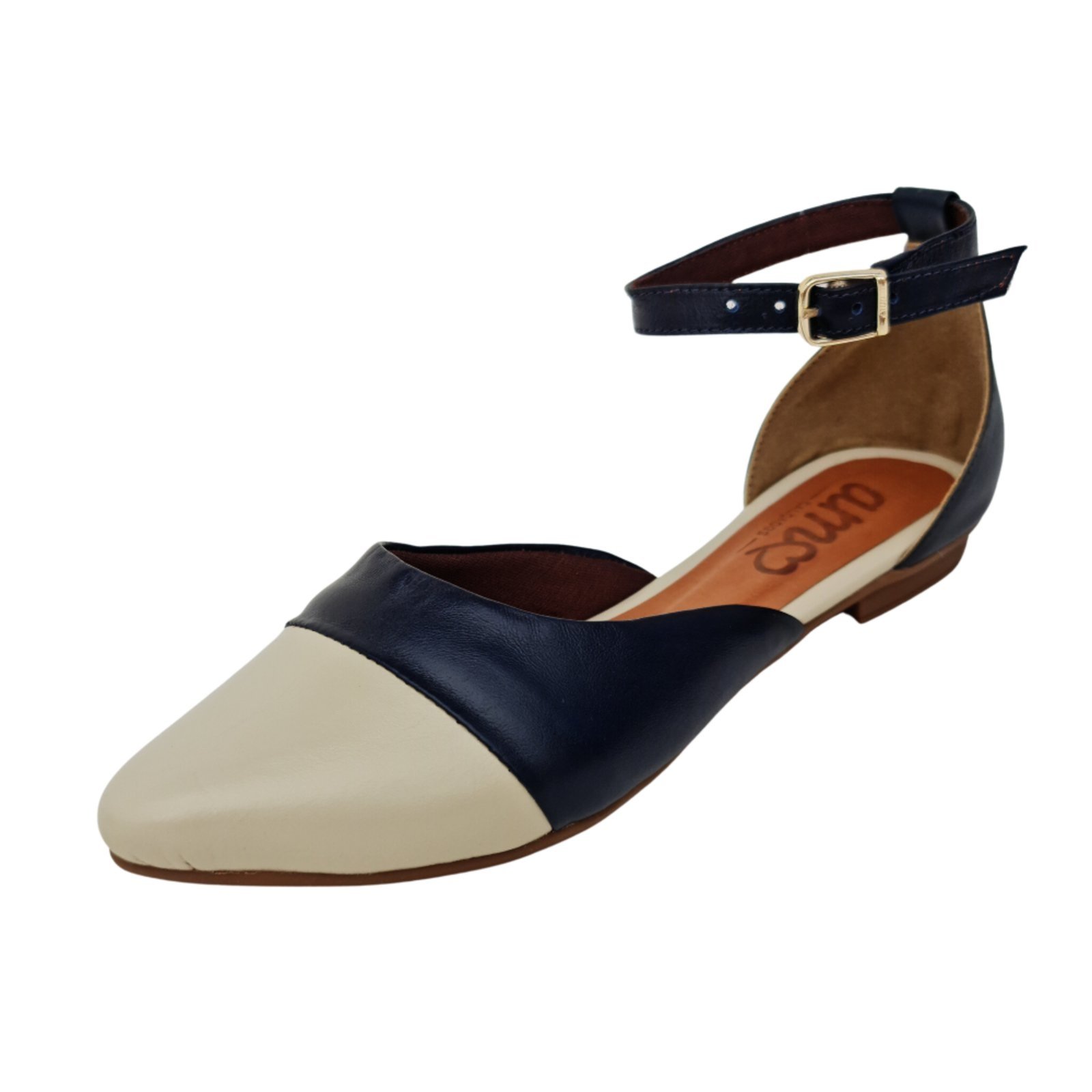 Sapatilha em Couro Amo Calçados Anne Azul Marinho e Off White